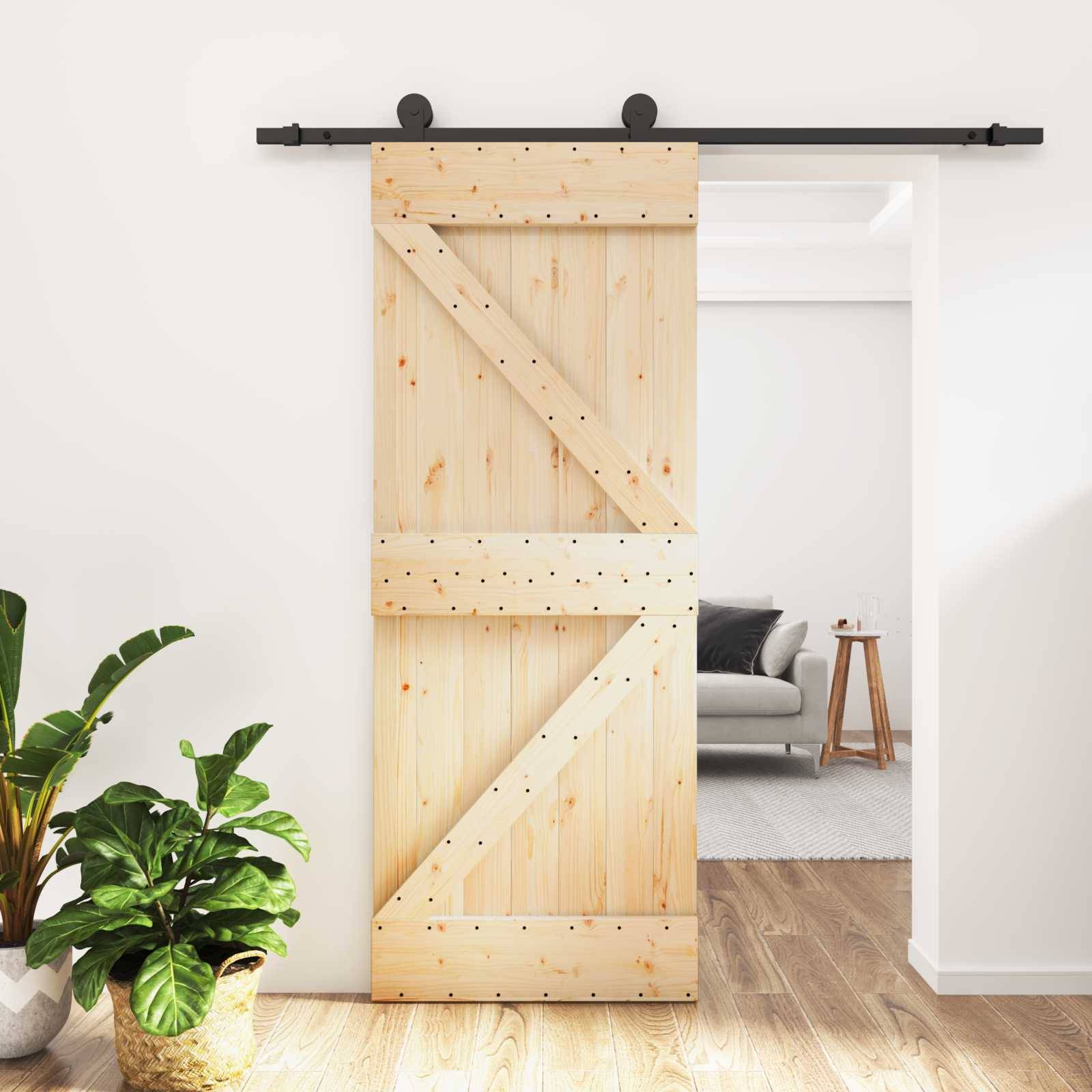 vidaXL Schiebetür Natürlich und Schwarz 85 x 210 cm Massivkiefer