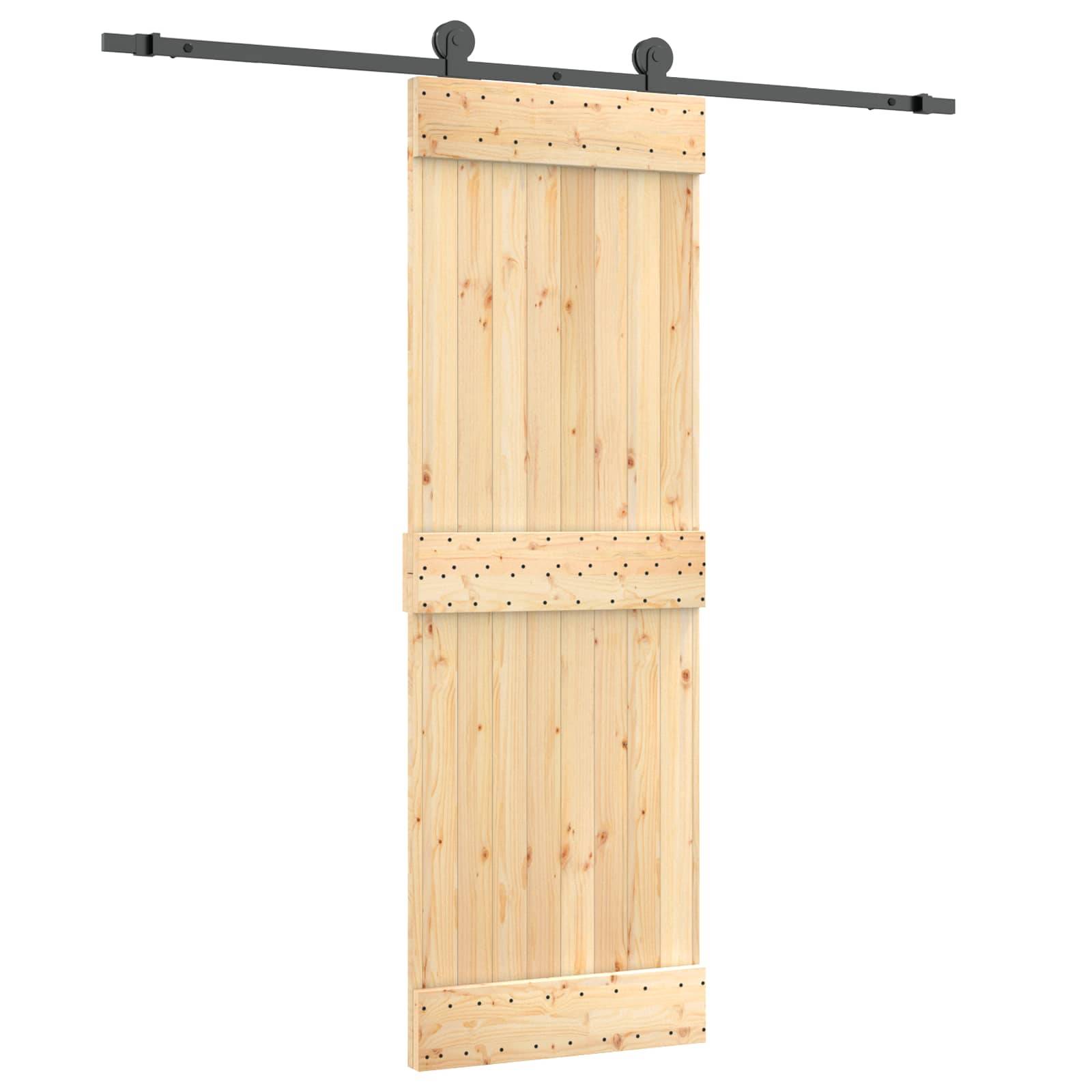 vidaXL Schiebetür Natürlich und Schwarz 70 x 210 cm Massivkiefer