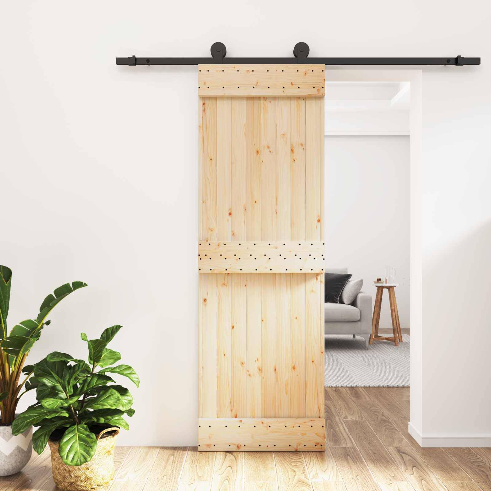 vidaXL Schiebetür Natürlich und Schwarz 70 x 210 cm Massivkiefer