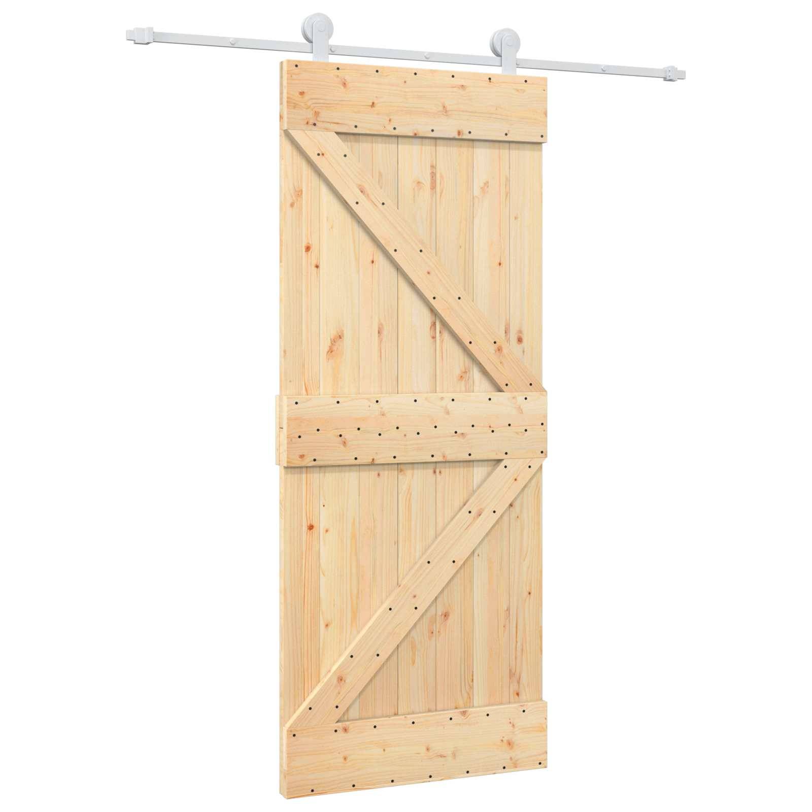 vidaXL Schiebetür Natürlich und Weiß 85 x 210 cm Massivkiefer