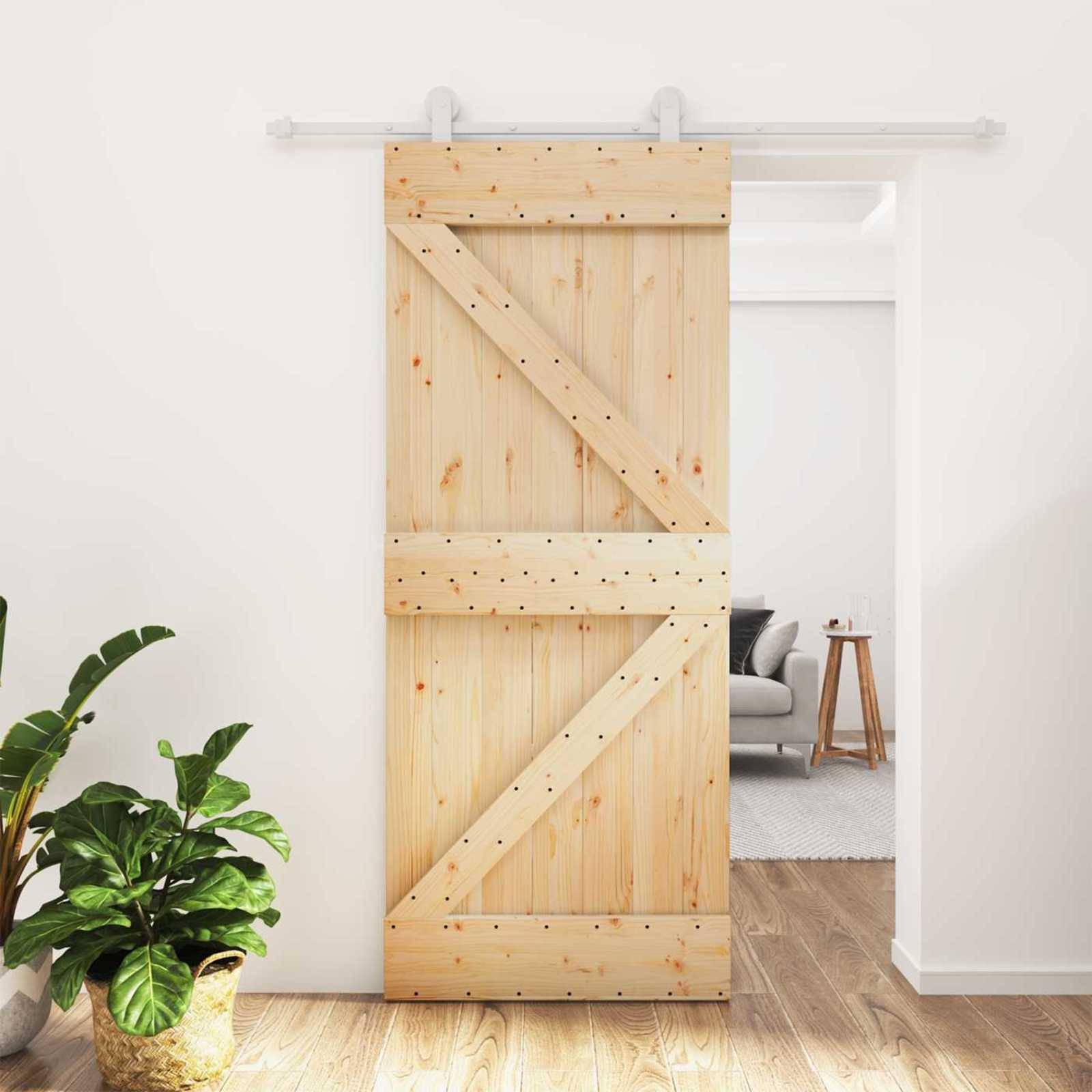 vidaXL Schiebetür Natürlich und Weiß 85 x 210 cm Massivkiefer