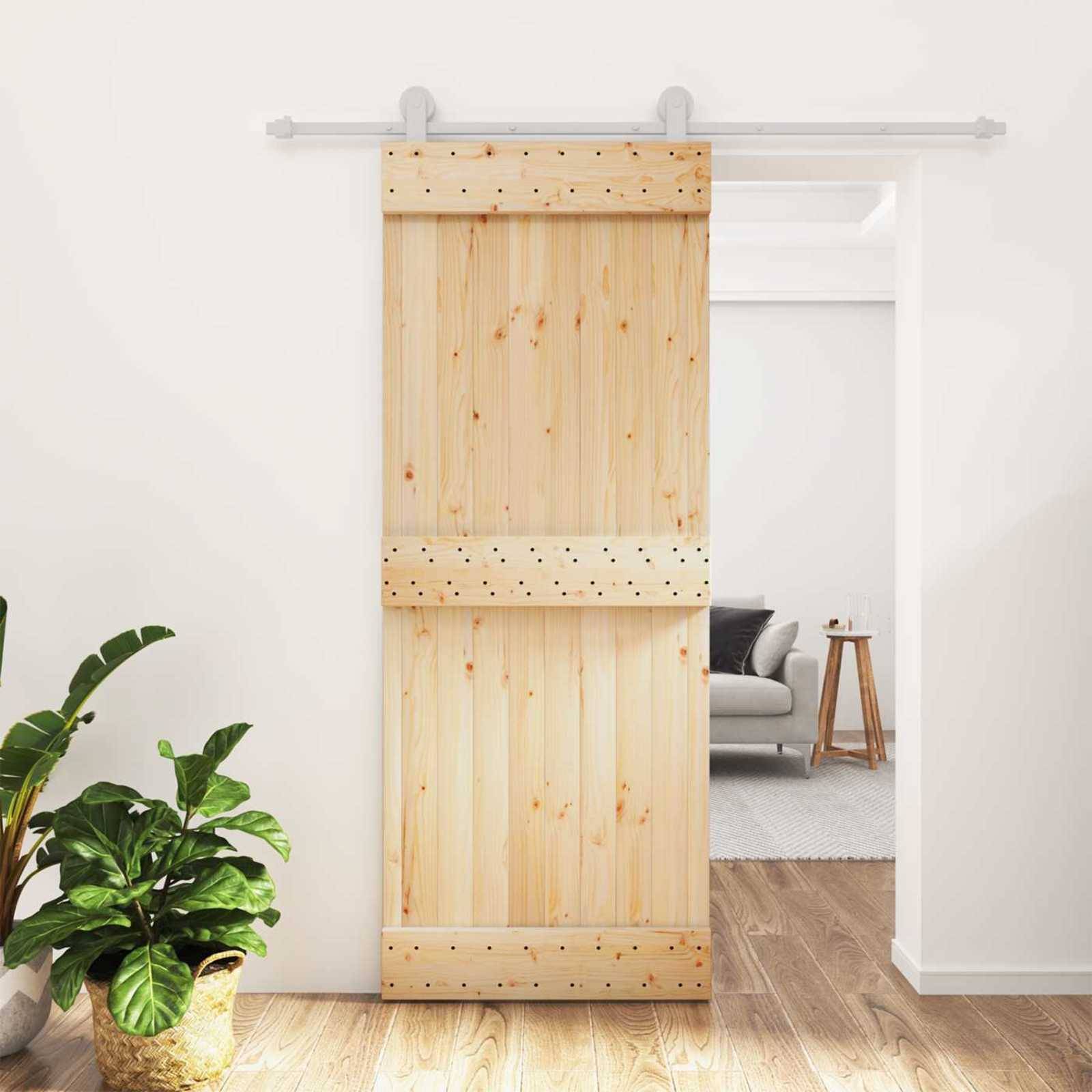vidaXL Schiebetür Natürlich und Weiß 80 x 210 cm Massivkiefer