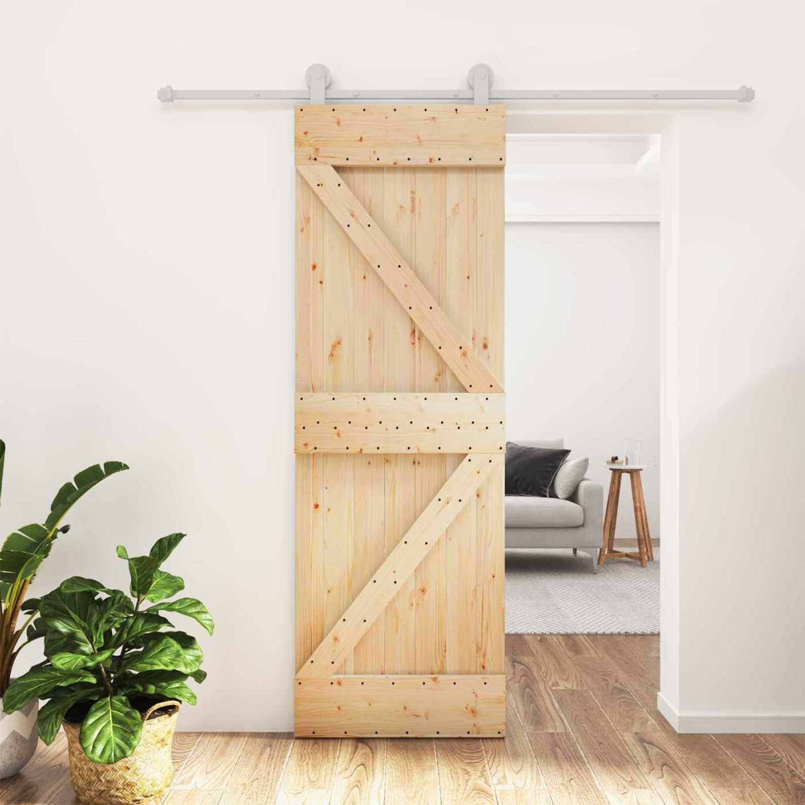 vidaXL Schiebetür Natürlich und Weiß 70 x 210 cm Massivkiefer