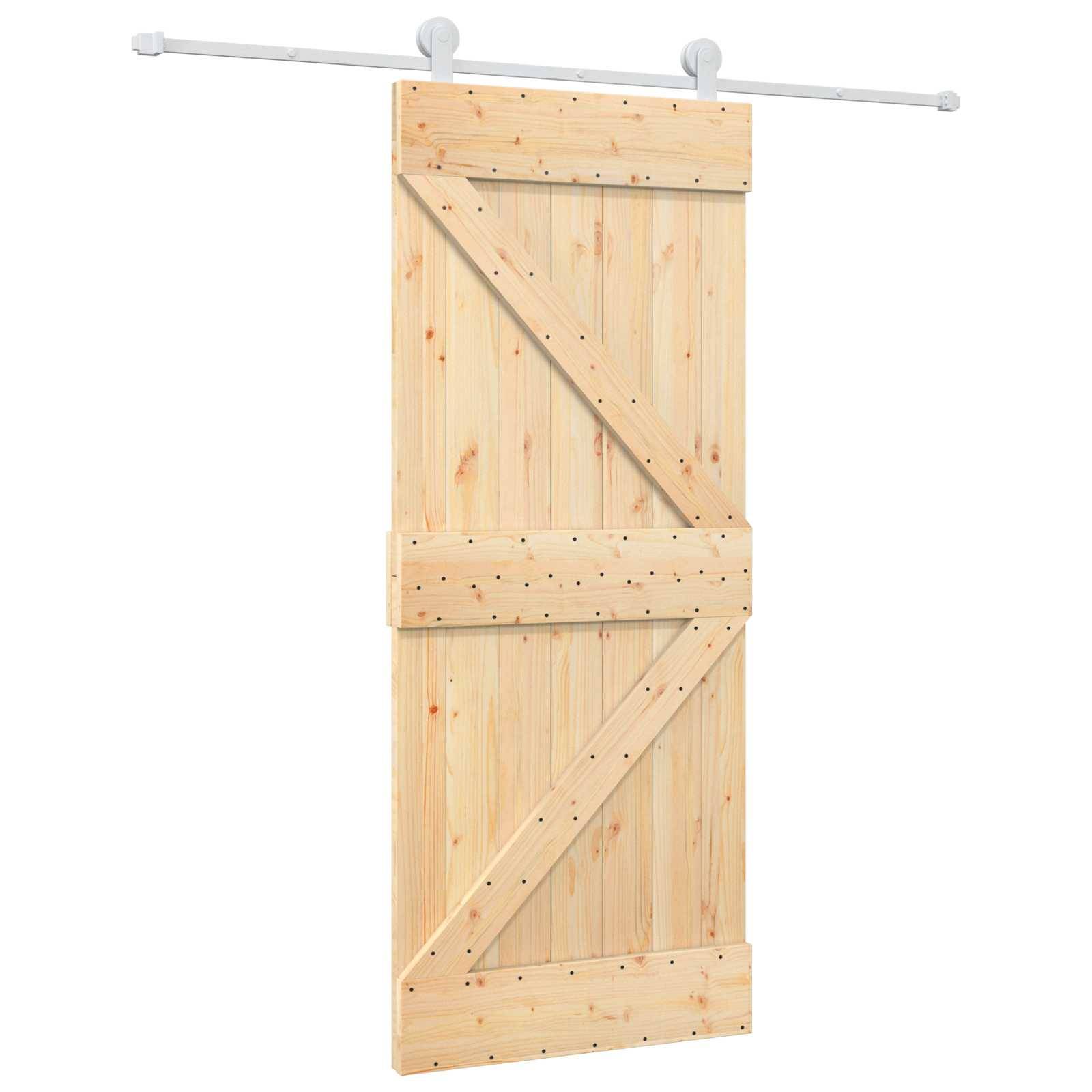 vidaXL Schiebetür Natürlich und Weiß 85 x 210 cm Massivkiefer