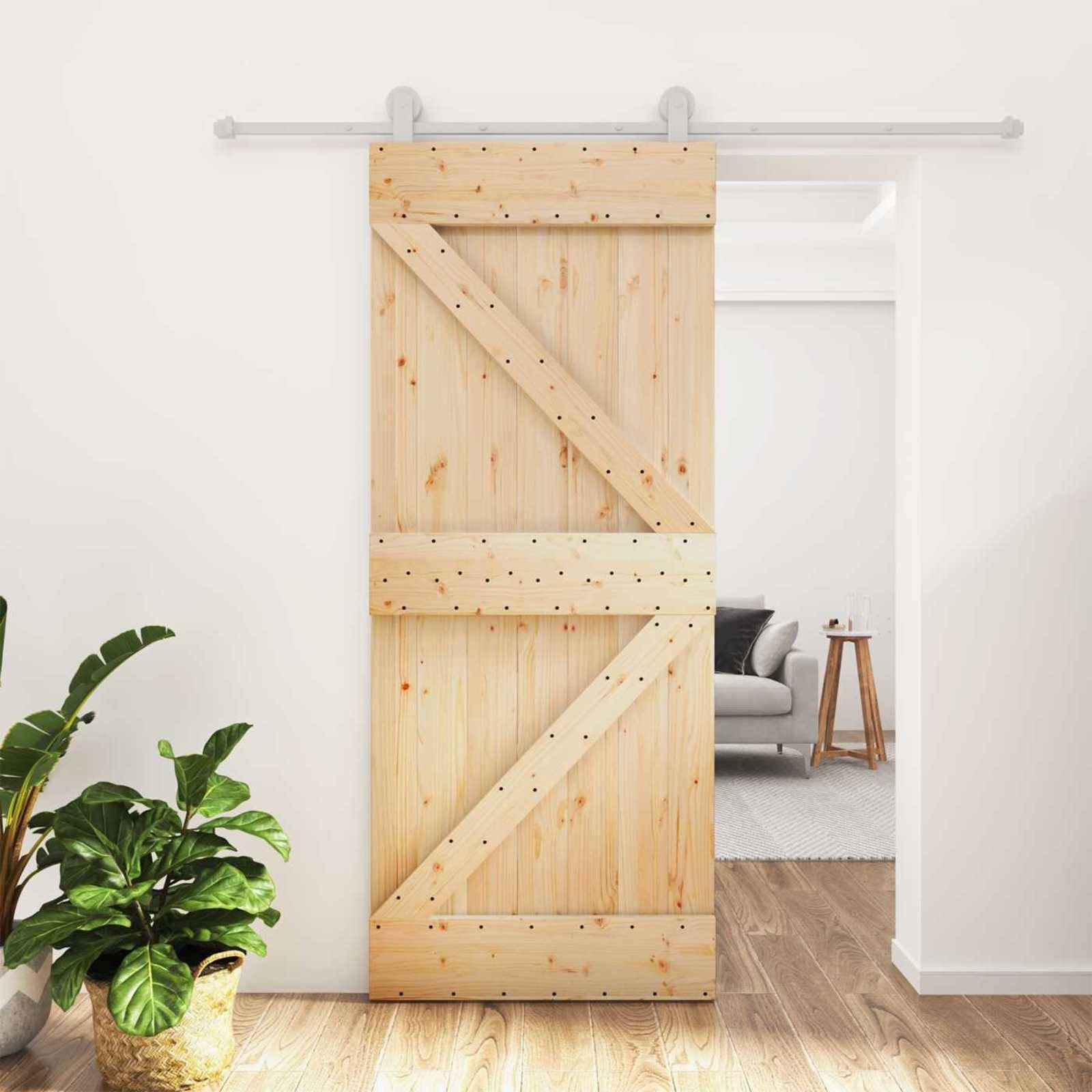 vidaXL Schiebetür Natürlich und Weiß 85 x 210 cm Massivkiefer