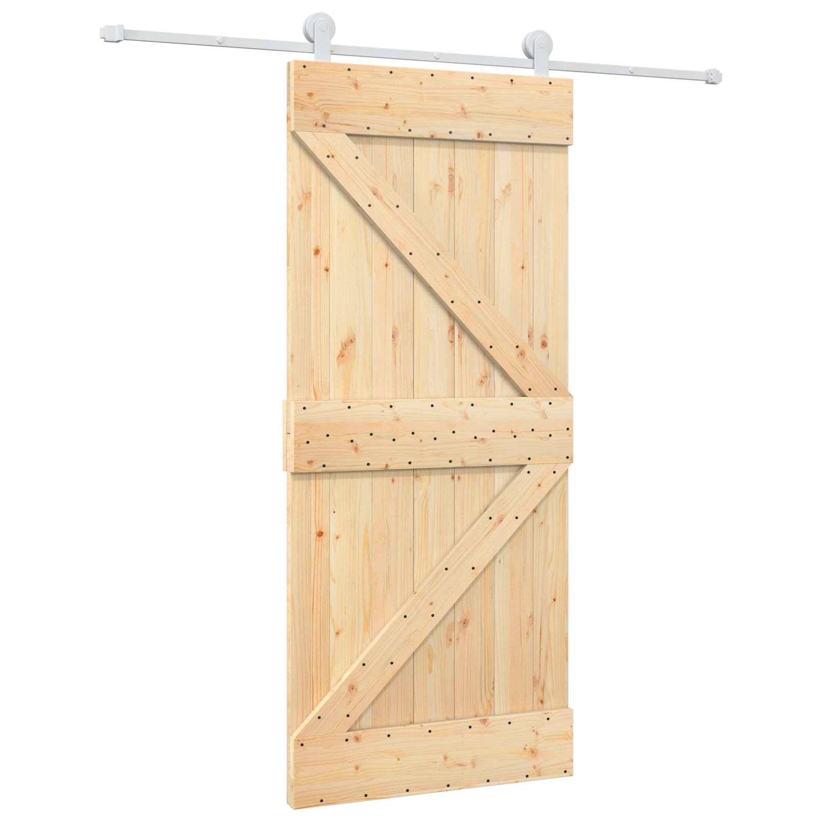 vidaXL Schiebetür Natürlich und Weiß 90 x 210 cm Massives Kiefernholz
