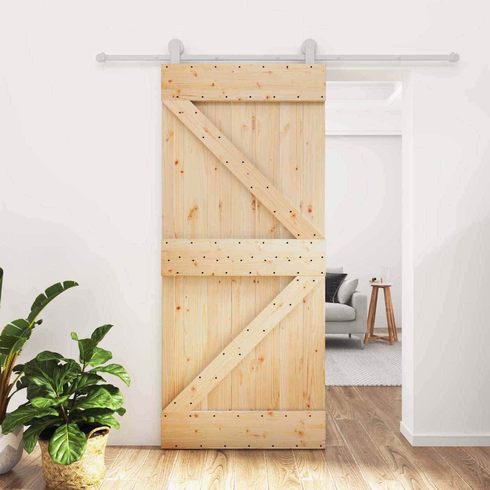 vidaXL Schiebetür Natürlich und Weiß 90 x 210 cm Massives Kiefernholz