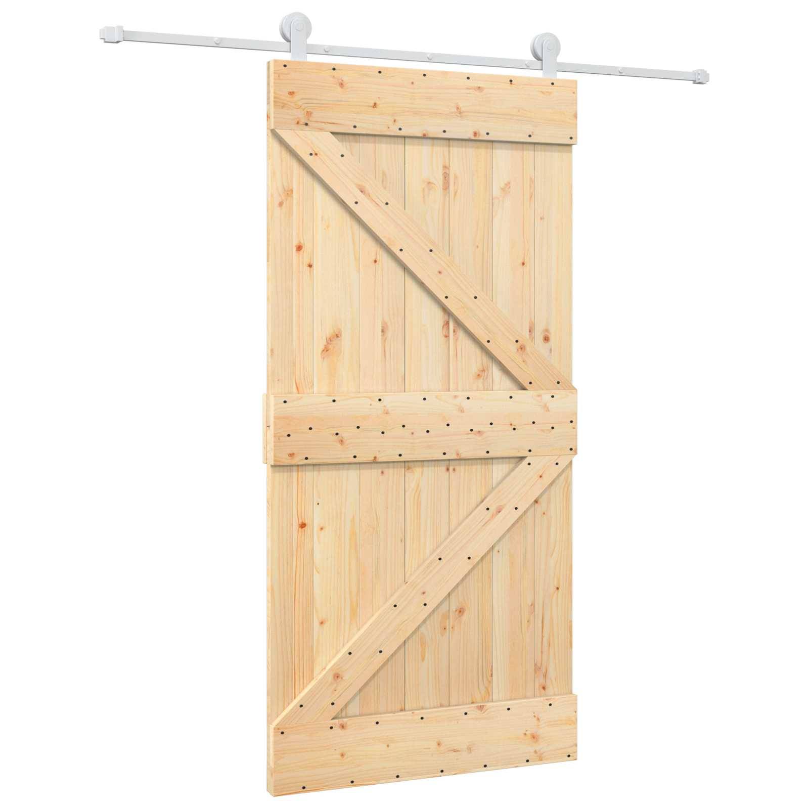 vidaXL Schiebetür Natürlich und Weiß 100 x 210 cm Massives Kiefernholz