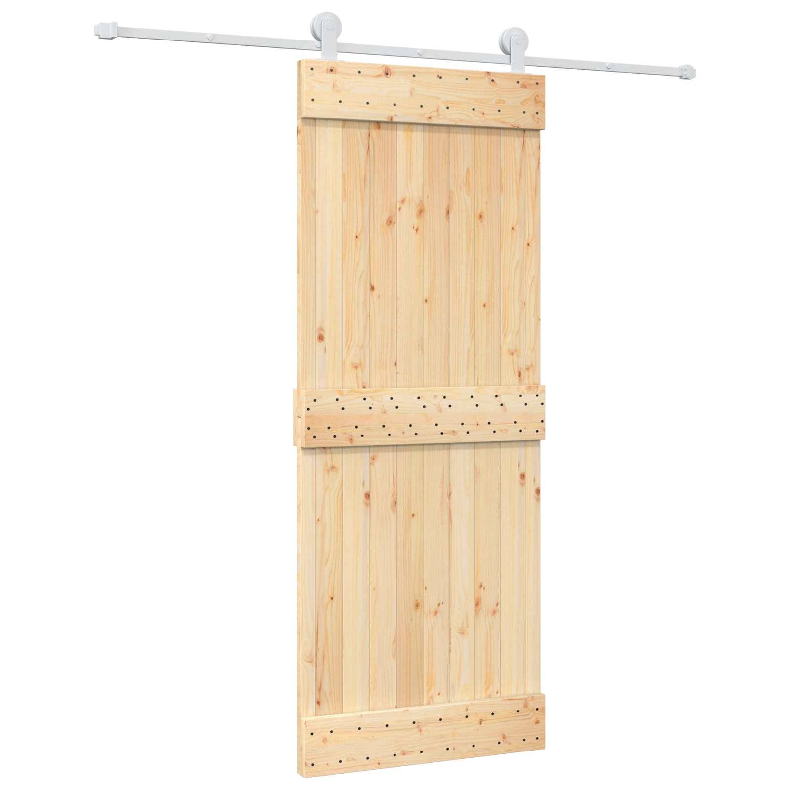 vidaXL Schiebetür Natürlich und Weiß 80 x 210 cm Massivkiefer