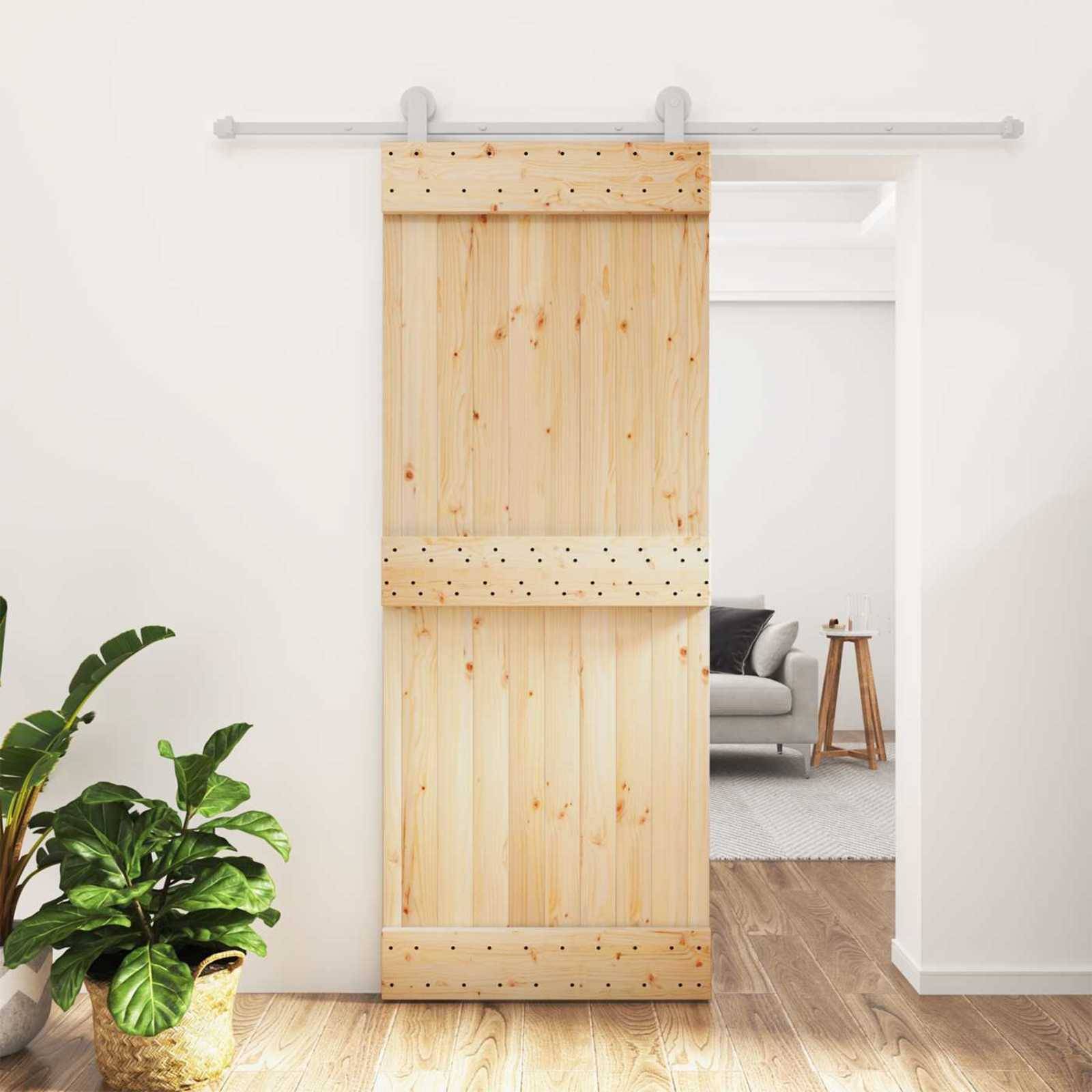 vidaXL Schiebetür Natürlich und Weiß 80 x 210 cm Massivkiefer