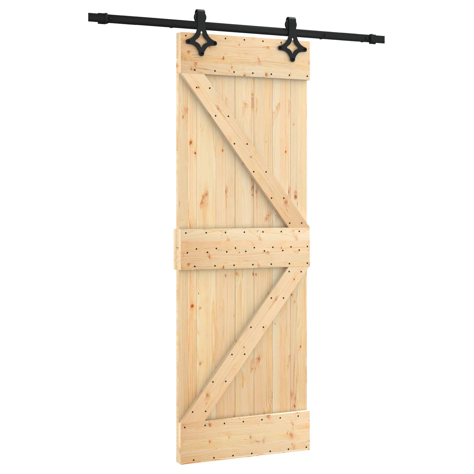 vidaXL Schiebetür Natürlich und Schwarz 70 x 210 cm Massivkiefer