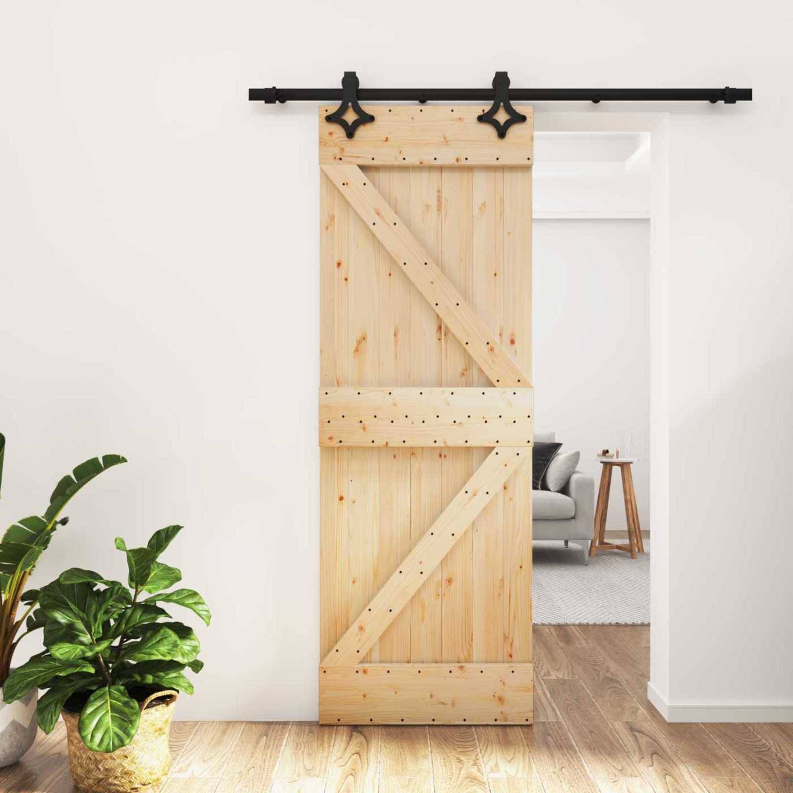 vidaXL Schiebetür Natürlich und Schwarz 70 x 210 cm Massivkiefer