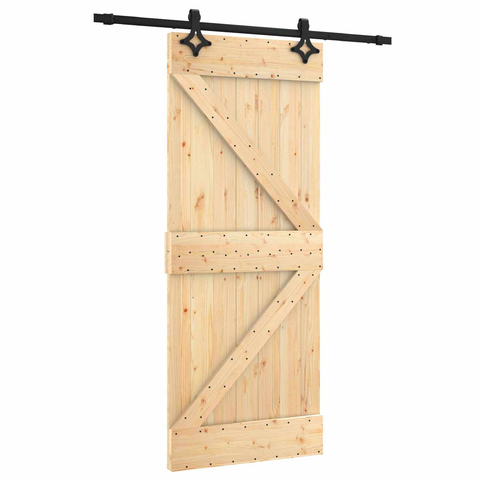 vidaXL Schiebetür Natürlich und Schwarz 85 x 210 cm Massivkiefer
