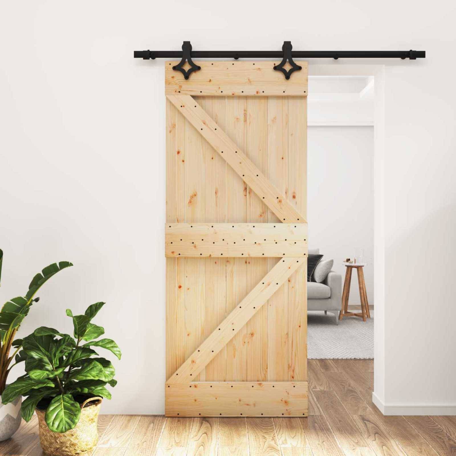 vidaXL Schiebetür Natürlich und Schwarz 85 x 210 cm Massivkiefer