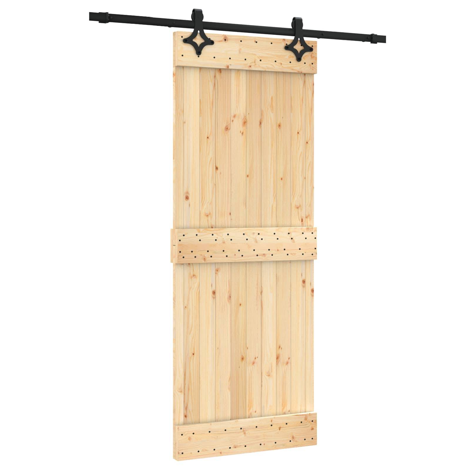 vidaXL Schiebetür Natürlich und Schwarz 80 x 210 cm Massivkiefer