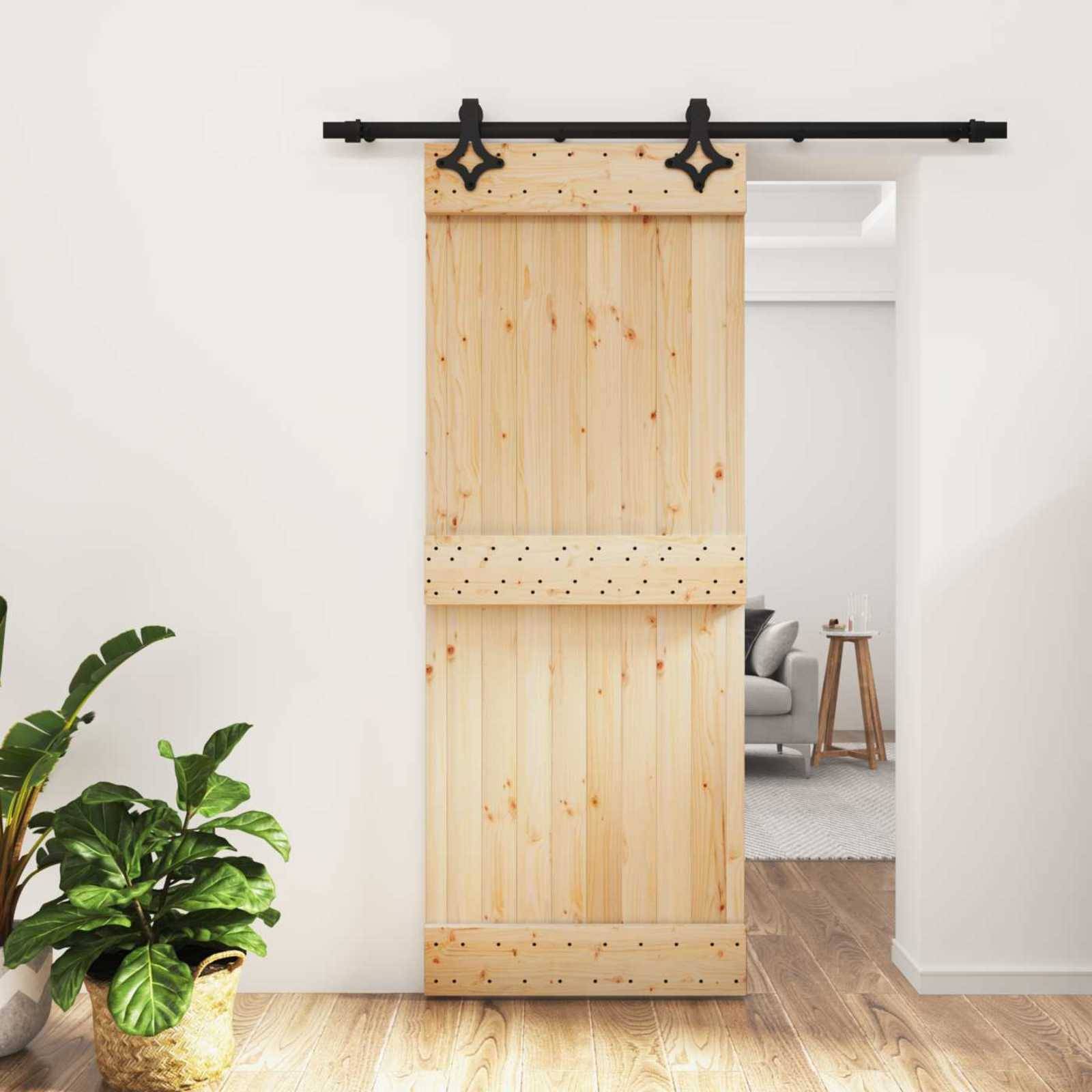vidaXL Schiebetür Natürlich und Schwarz 80 x 210 cm Massivkiefer