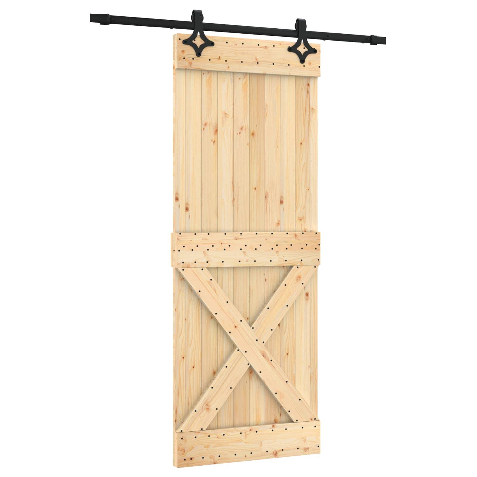 vidaXL Schiebetür Natürlich und Schwarz 80 x 210 cm Massivkiefer