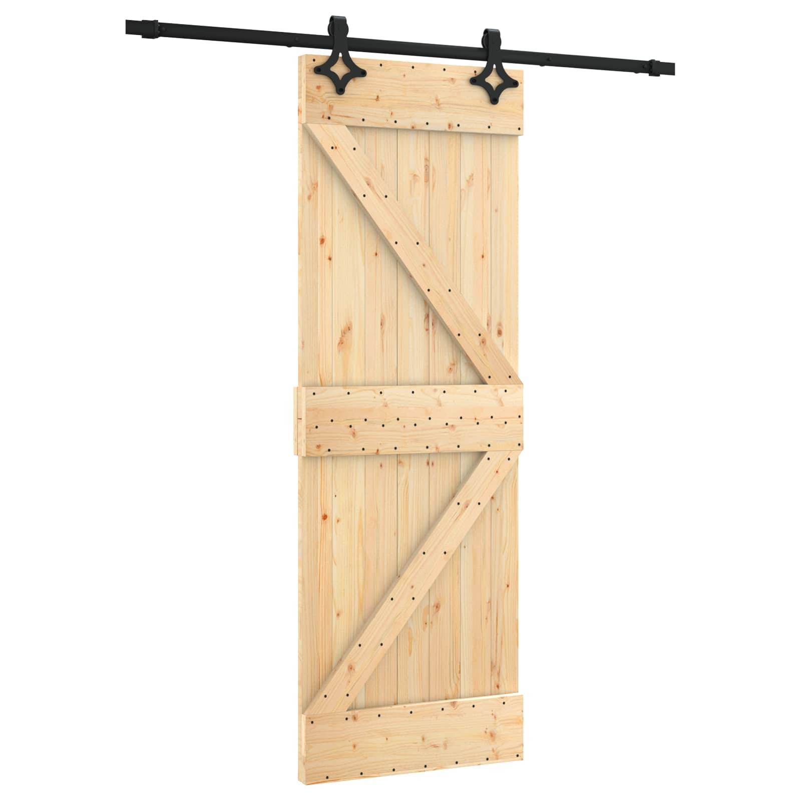 vidaXL Schiebetür Natürlich und Schwarz 70 x 210 cm Massivkiefer