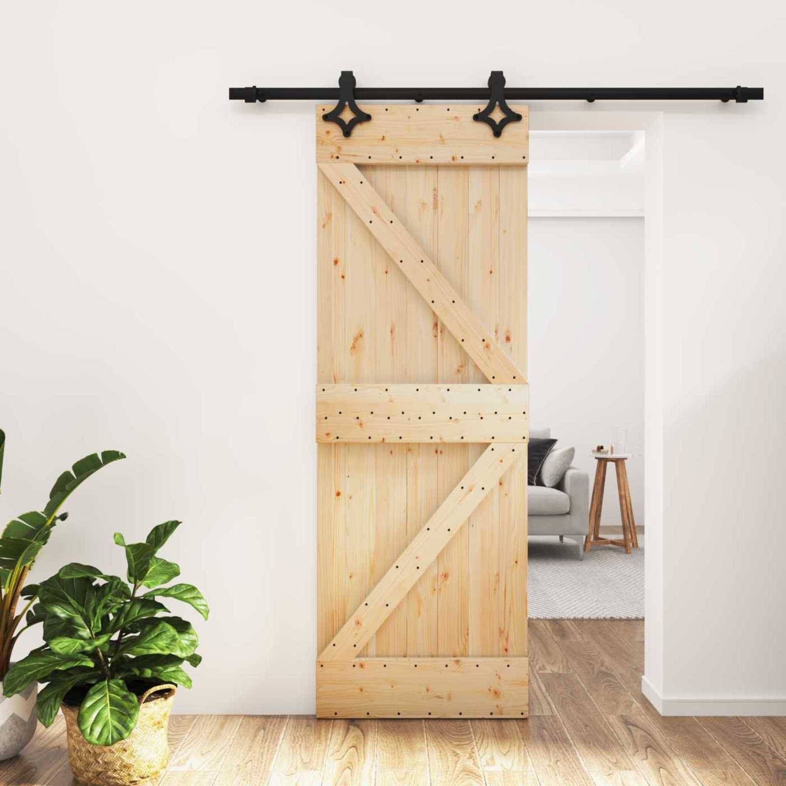 vidaXL Schiebetür Natürlich und Schwarz 70 x 210 cm Massivkiefer