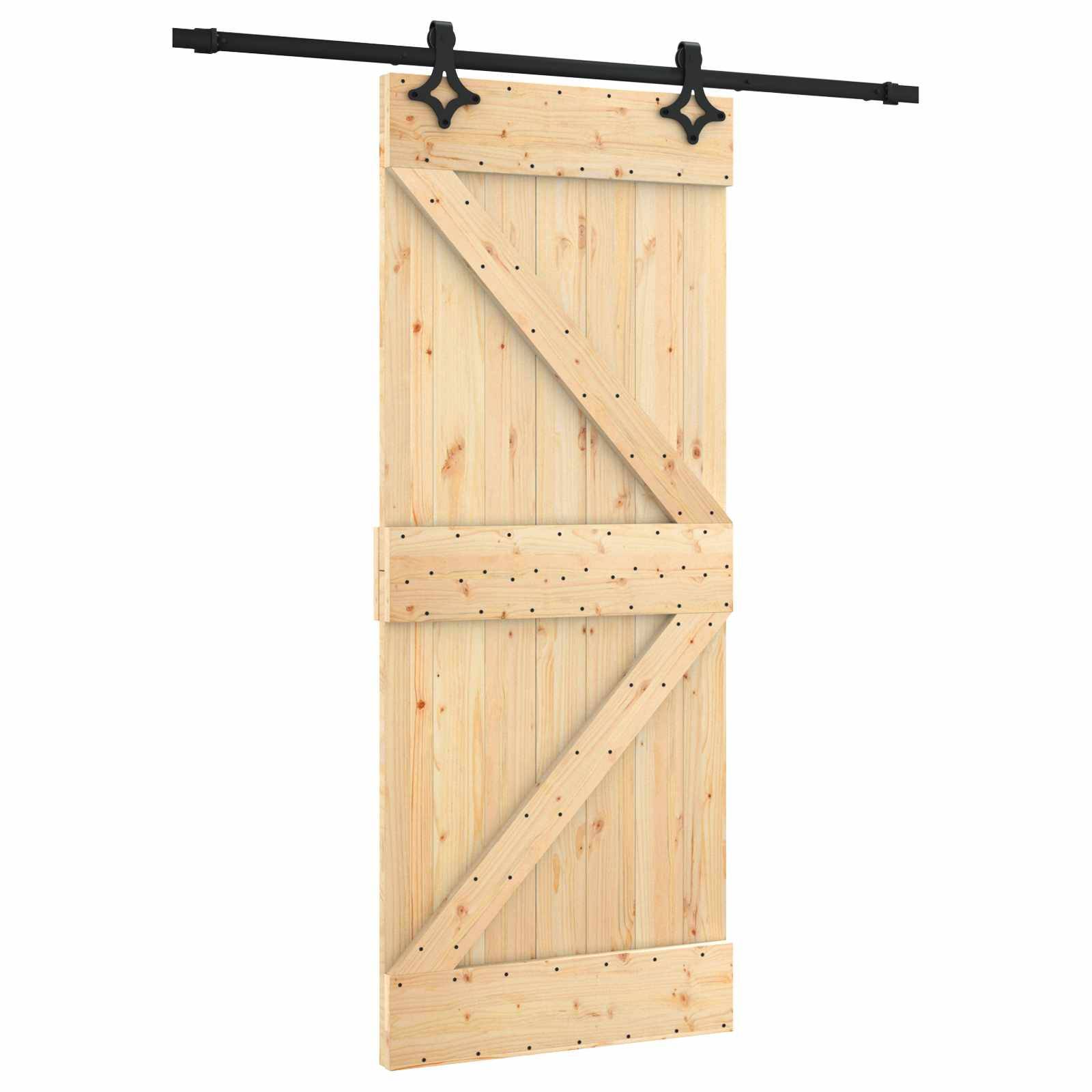 vidaXL Schiebetür Natürlich und Schwarz 85 x 210 cm Massivkiefer