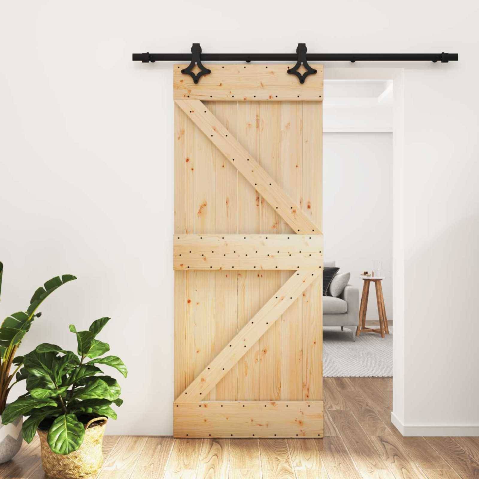 vidaXL Schiebetür Natürlich und Schwarz 85 x 210 cm Massivkiefer