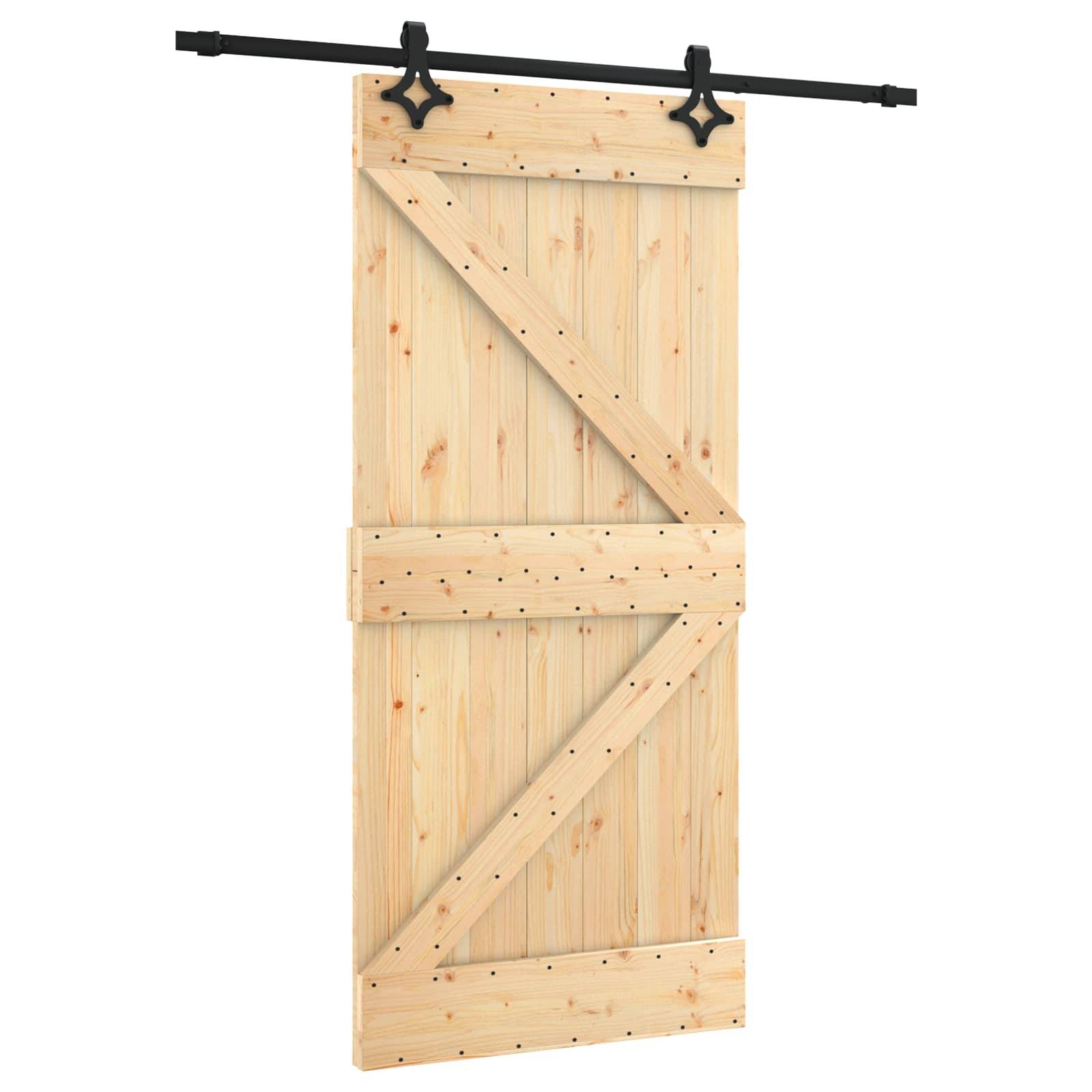 vidaXL Schiebetür Natürlich und Schwarz 95 x 210 cm Massivkiefer