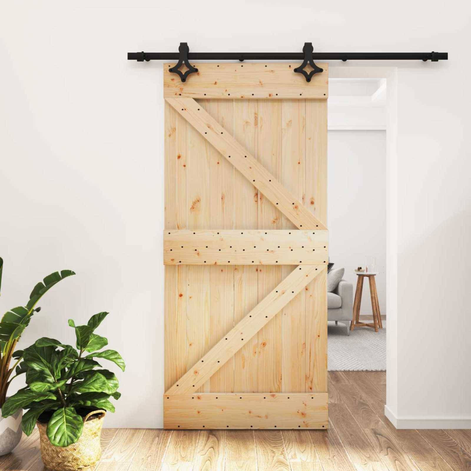 vidaXL Schiebetür Natürlich und Schwarz 95 x 210 cm Massivkiefer