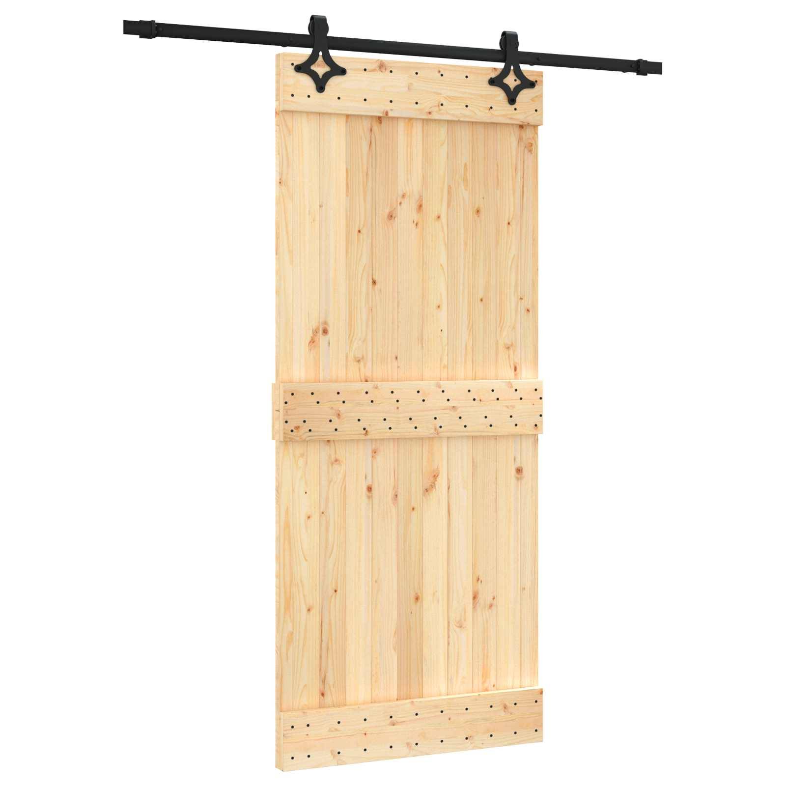 vidaXL Schiebetür Natürlich und Schwarz 90 x 210 cm Massivkiefer