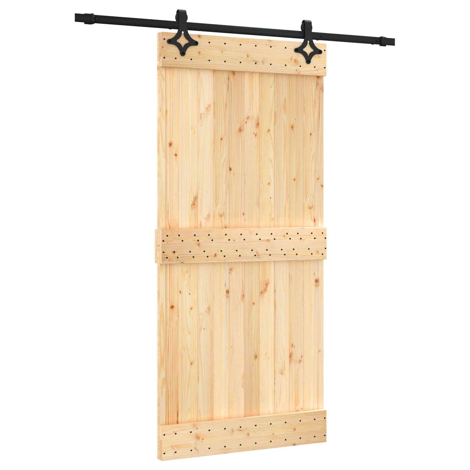 vidaXL Schiebetür Natürlich und Schwarz 95 x 210 cm Massivkiefer