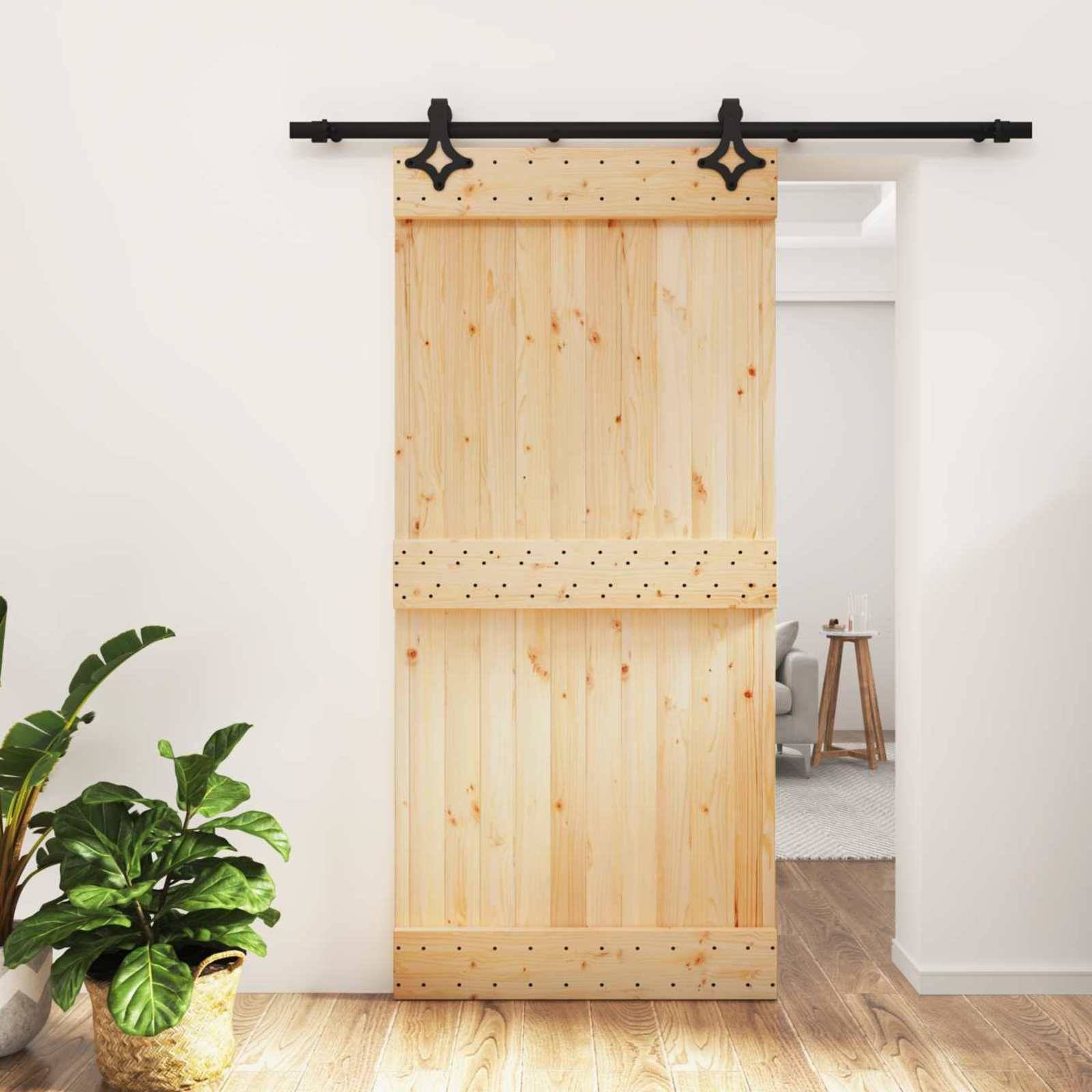 vidaXL Schiebetür Natürlich und Schwarz 95 x 210 cm Massivkiefer