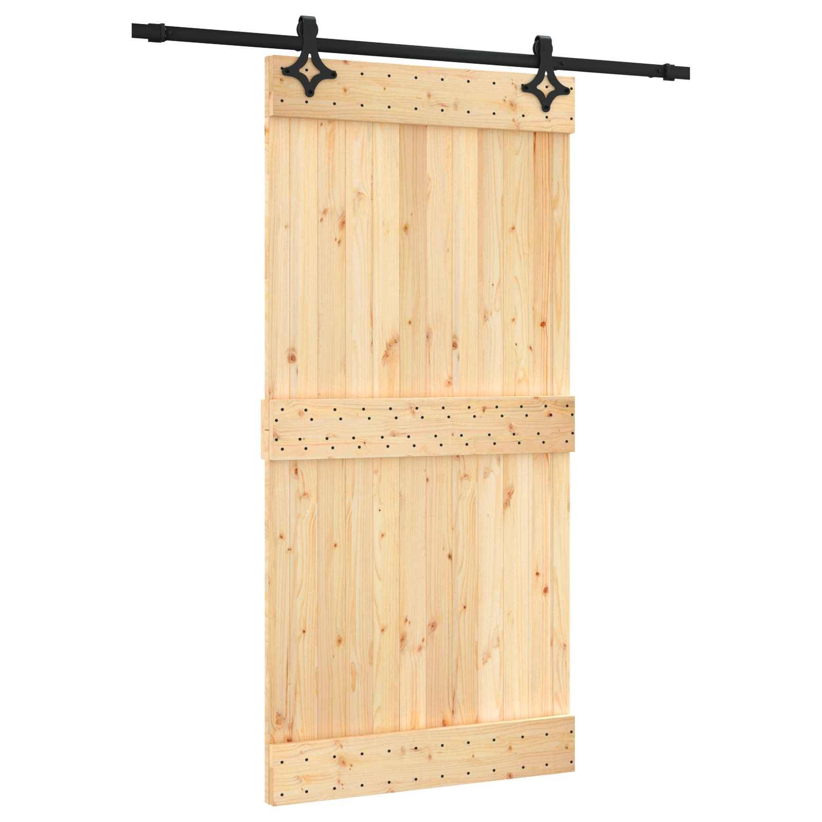vidaXL Schiebetür Natürlich und Schwarz 100 x 210 cm Massivkiefer