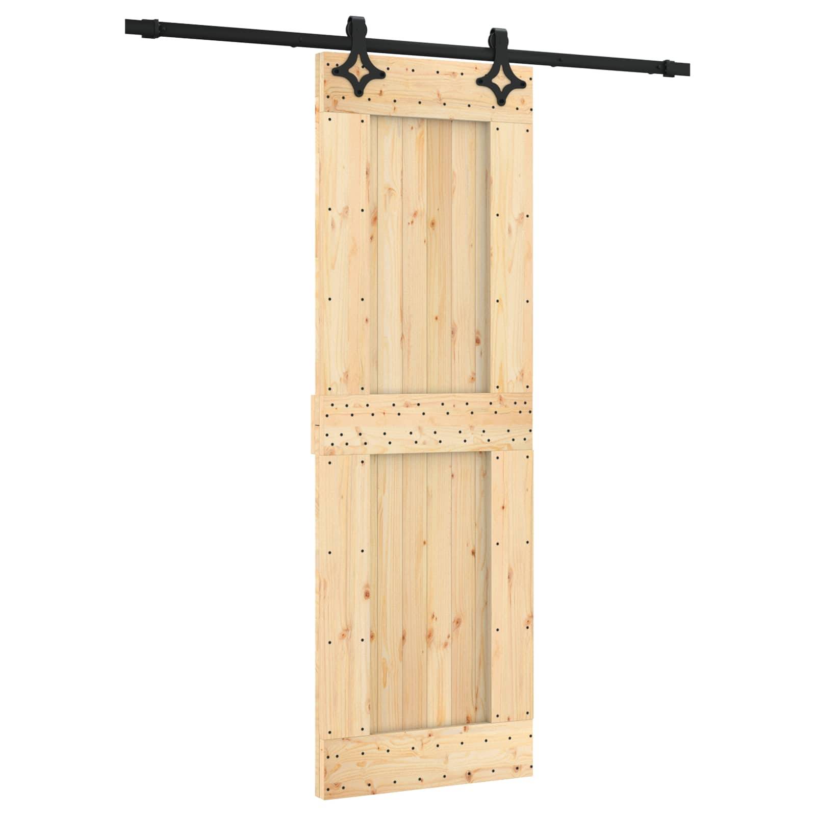 vidaXL Schiebetür Natürlich und Schwarz 70 x 210 cm Massivkiefer