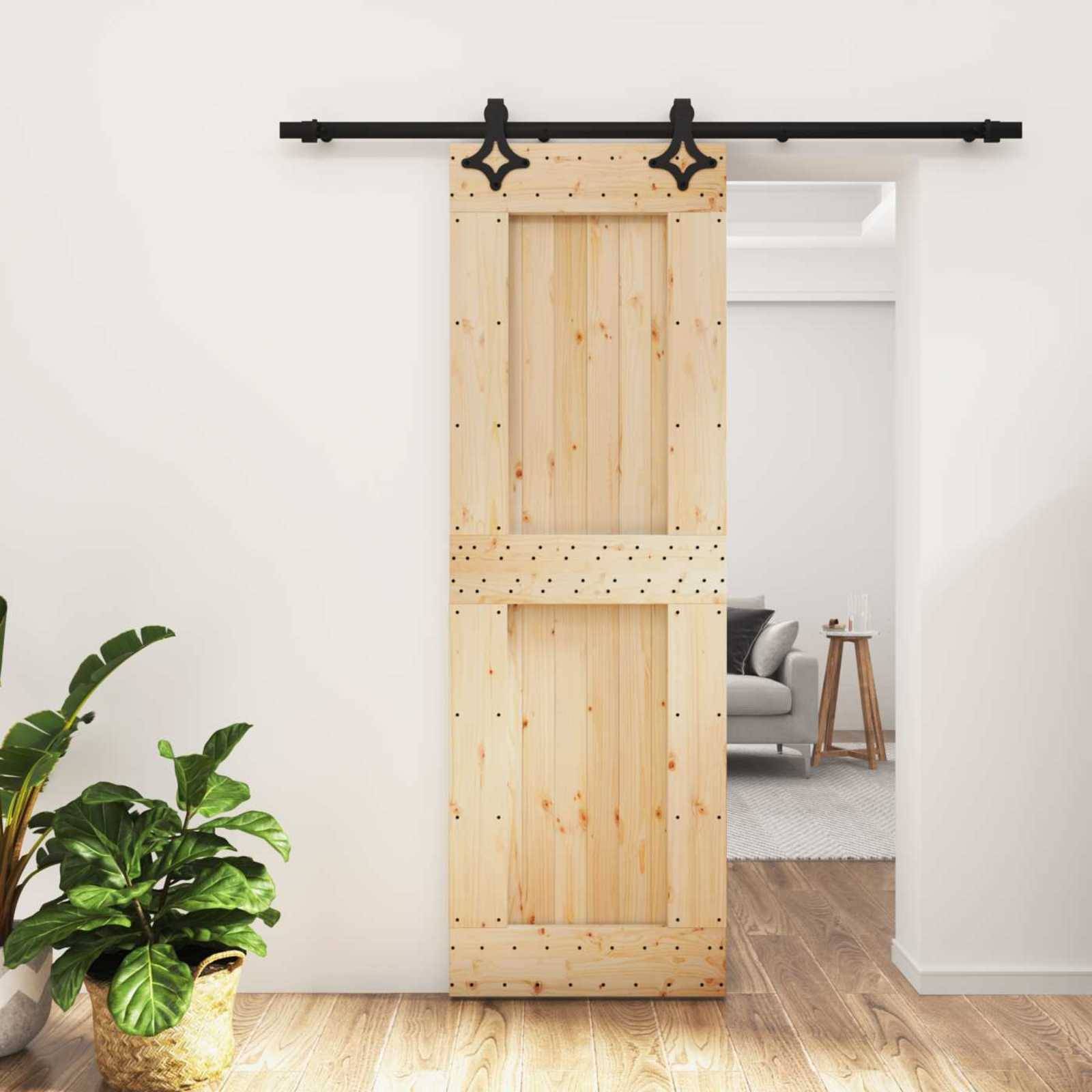 vidaXL Schiebetür Natürlich und Schwarz 70 x 210 cm Massivkiefer
