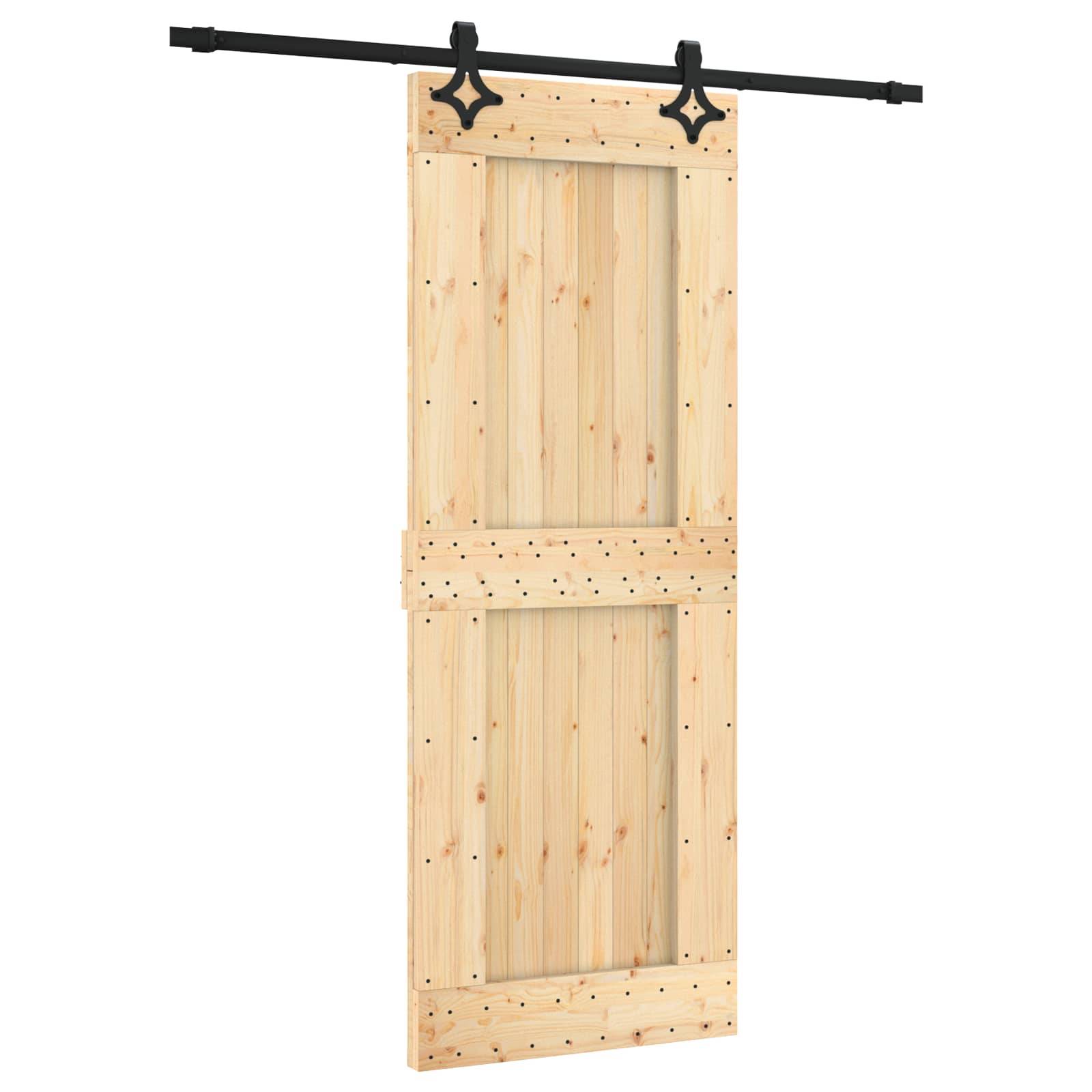 vidaXL Schiebetür Natürlich und Schwarz 80 x 210 cm Massivkiefer