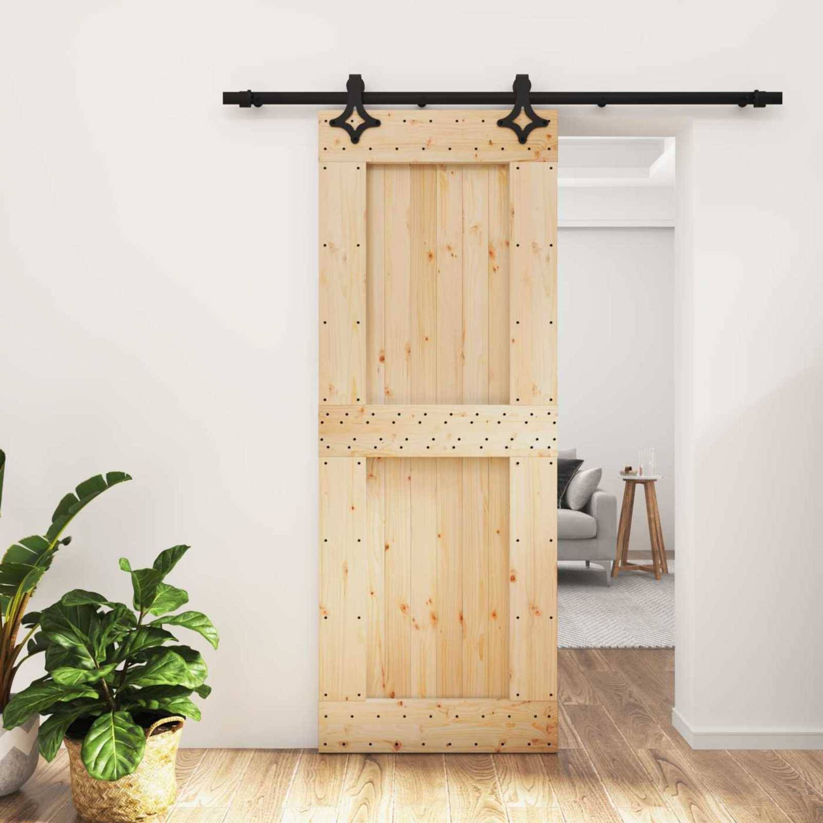vidaXL Schiebetür Natürlich und Schwarz 80 x 210 cm Massivkiefer