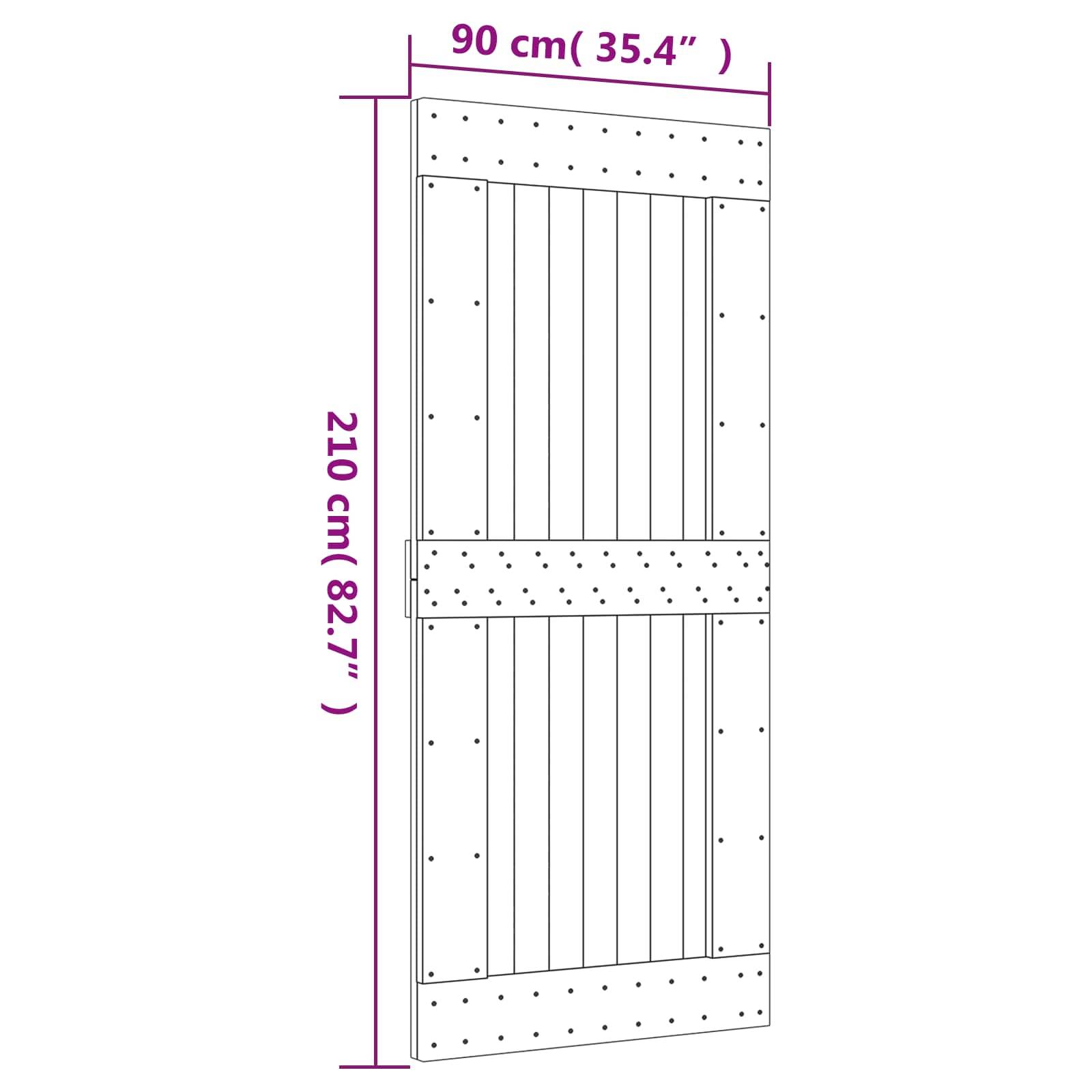 vidaXL Schiebetür Natürlich und Schwarz 90 x 210 cm Massivkiefer