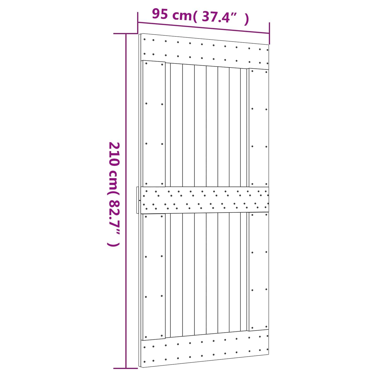 vidaXL Schiebetür Natürlich und Schwarz 95 x 210 cm Massivkiefer