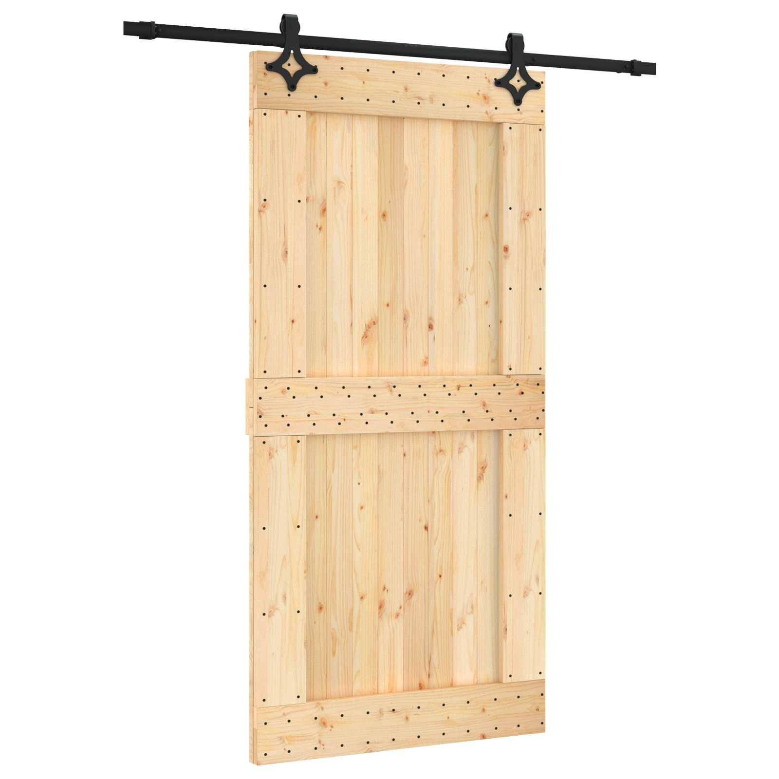 vidaXL Schiebetür Natürlich und Schwarz 100 x 210 cm Massivkiefer