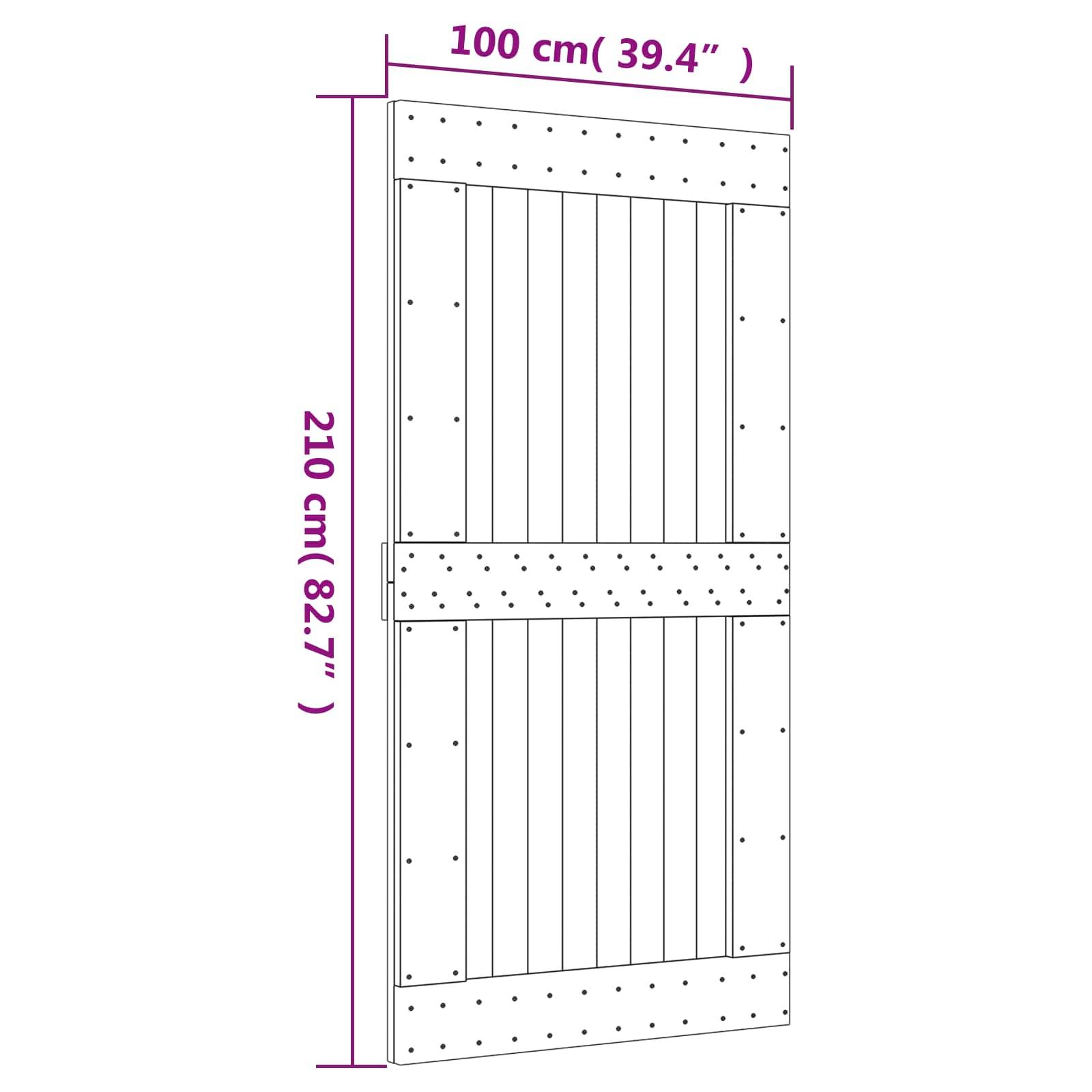 vidaXL Schiebetür Natürlich und Schwarz 100 x 210 cm Massivkiefer