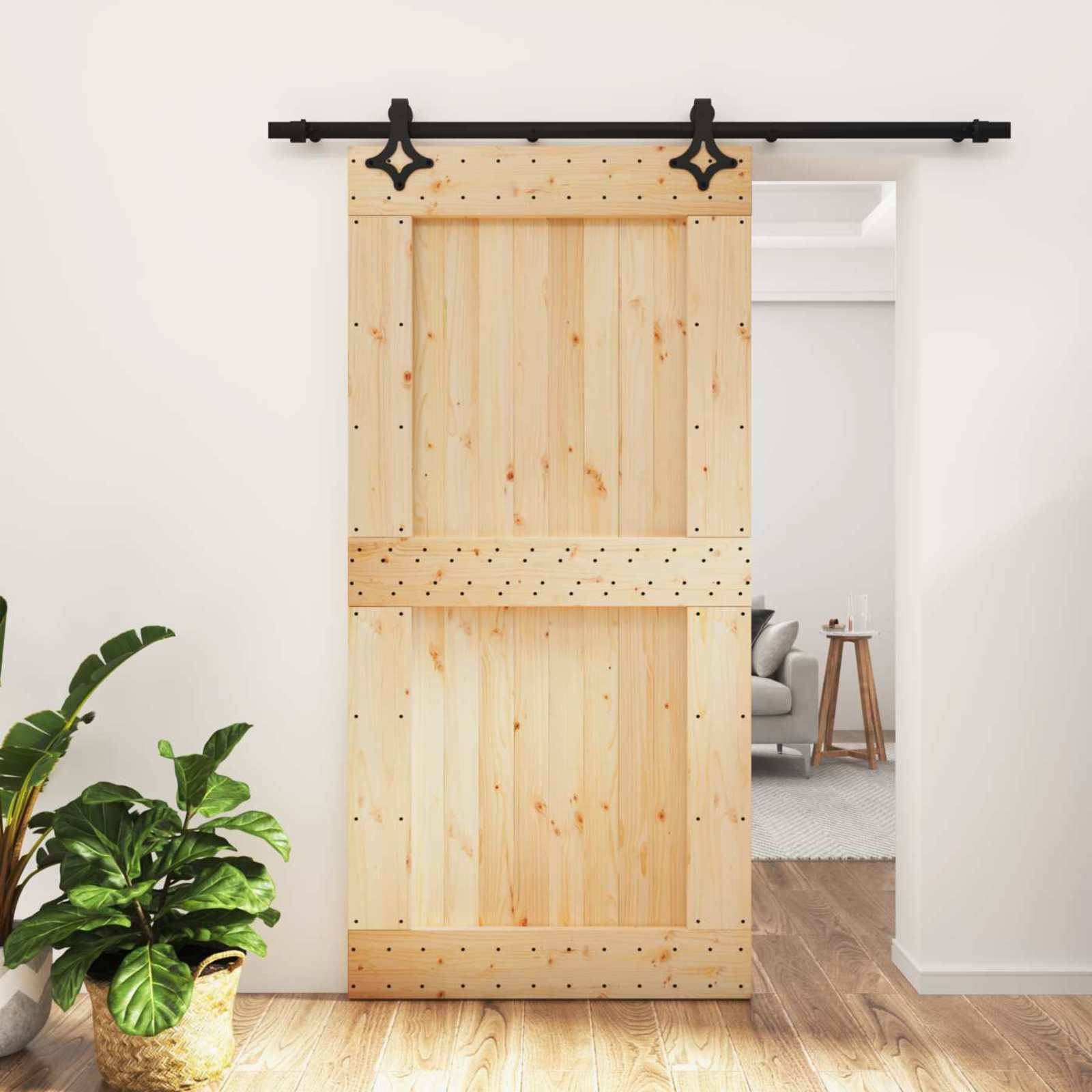 vidaXL Schiebetür Natürlich und Schwarz 100 x 210 cm Massivkiefer