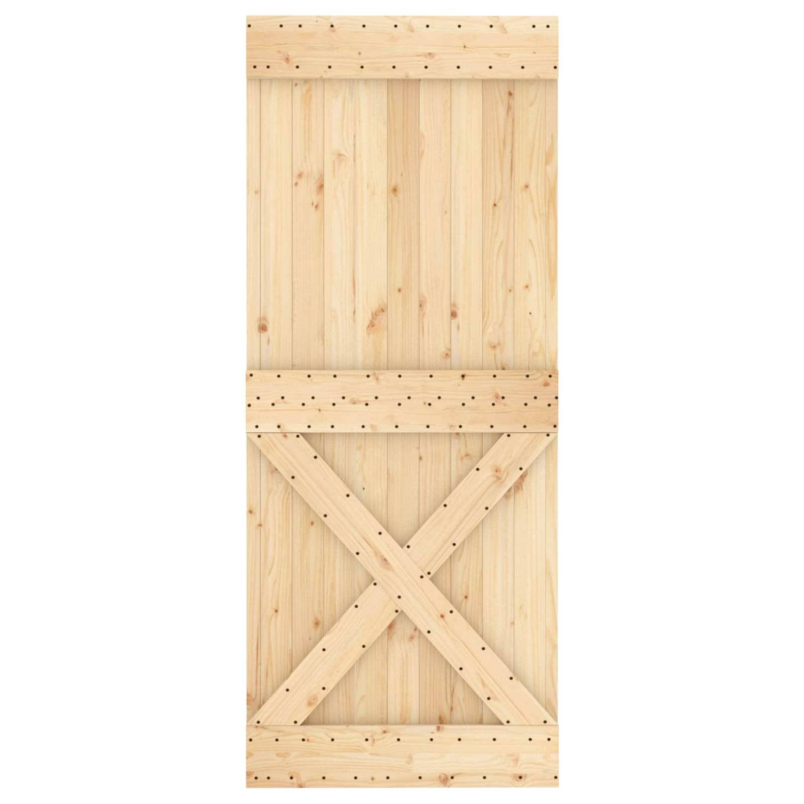 vidaXL Schiebetür Natürlich und Schwarz 85 x 210 cm Massivkiefer