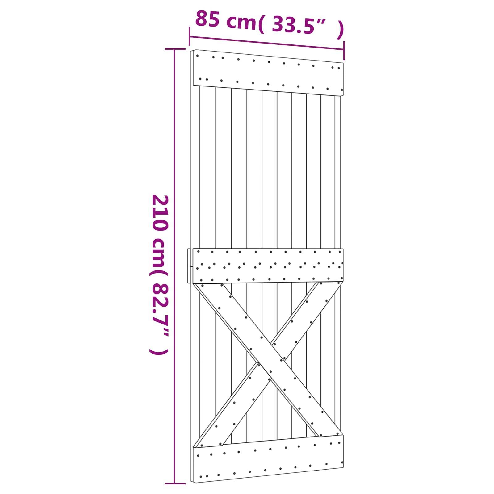 vidaXL Schiebetür Natürlich und Schwarz 85 x 210 cm Massivkiefer