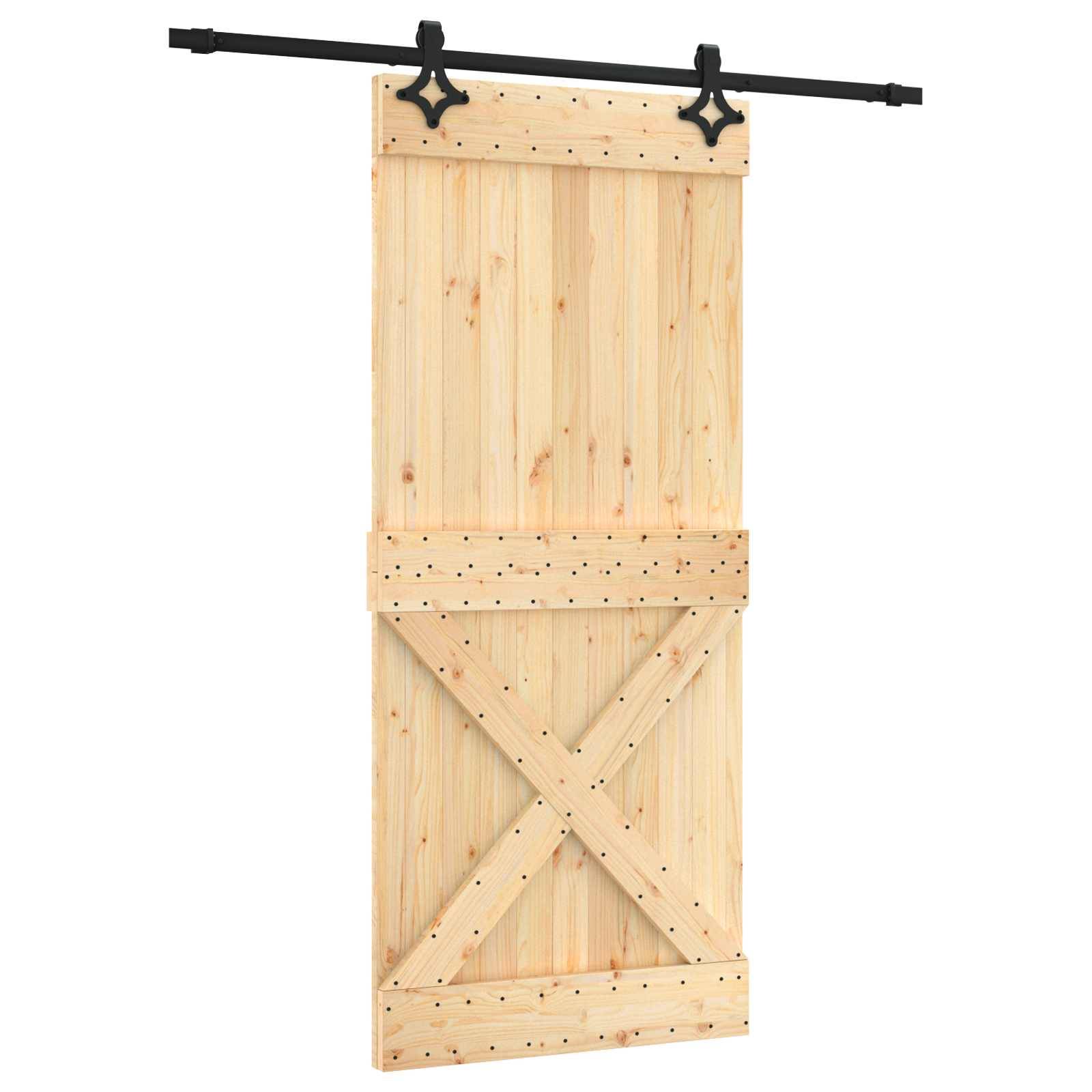 vidaXL Schiebetür Natürlich und Schwarz 90 x 210 cm Massivkiefer