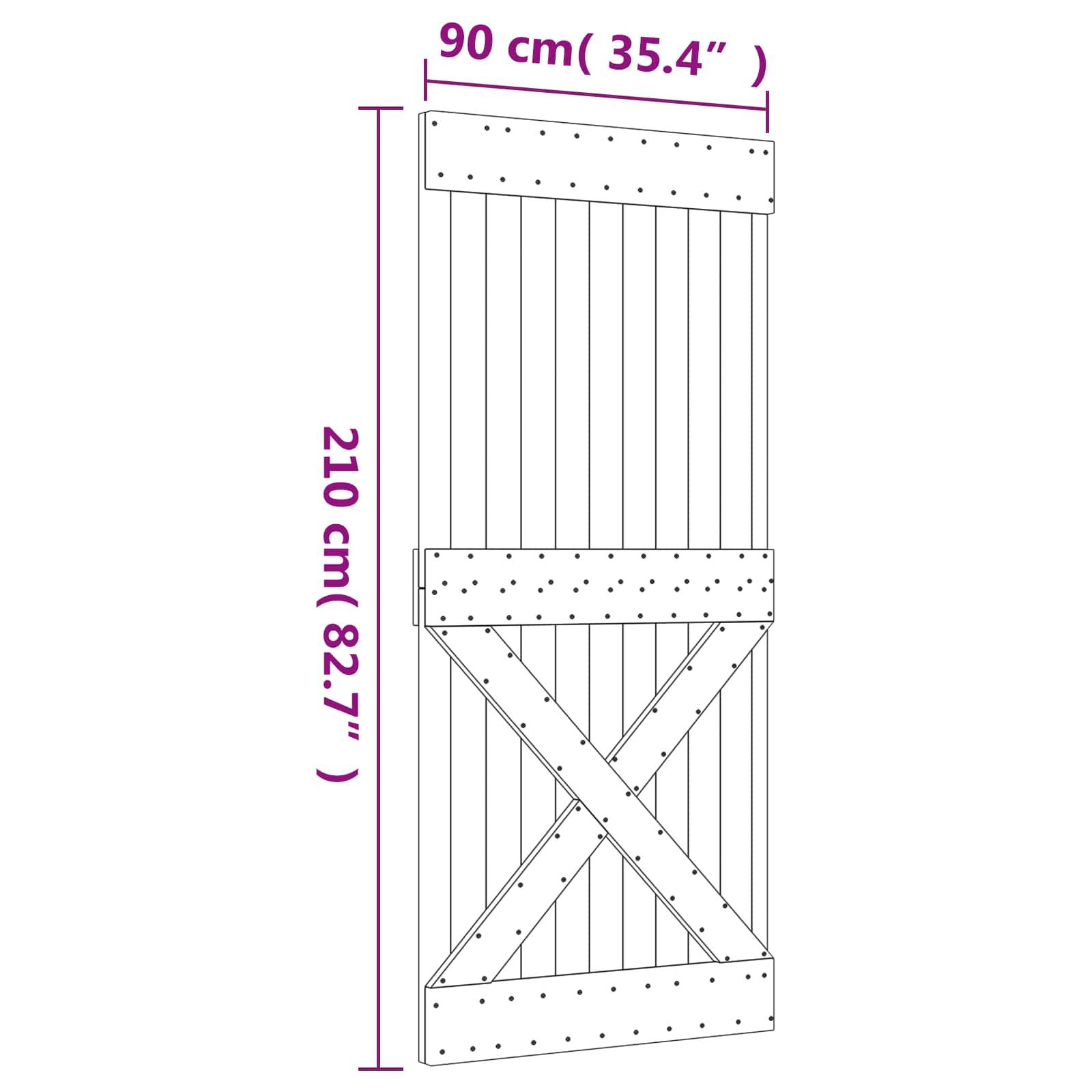 vidaXL Schiebetür Natürlich und Weiß 90 x 210 cm Massivkiefer
