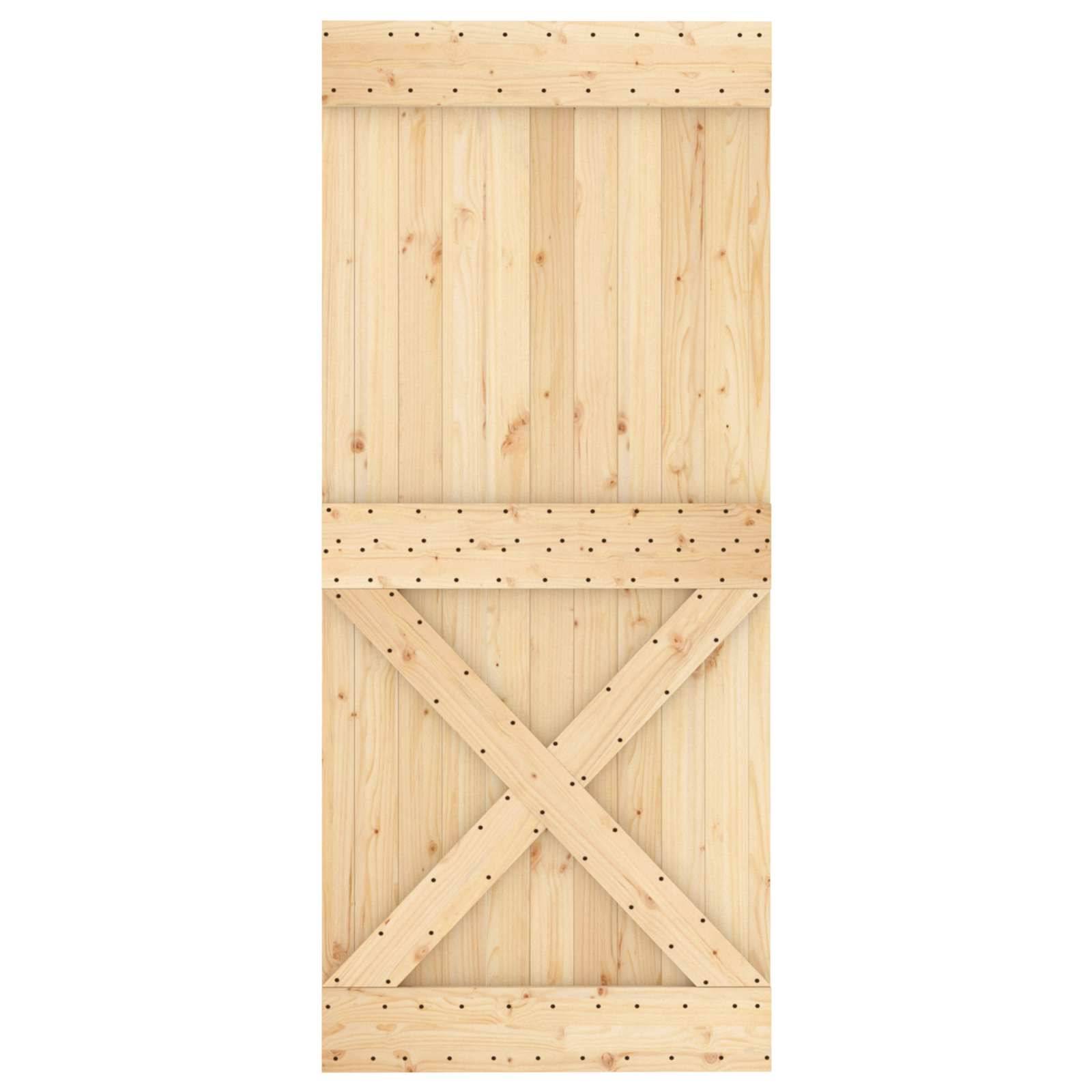 vidaXL Schiebetür Natürlich und Weiß 90 x 210 cm Massivkiefer