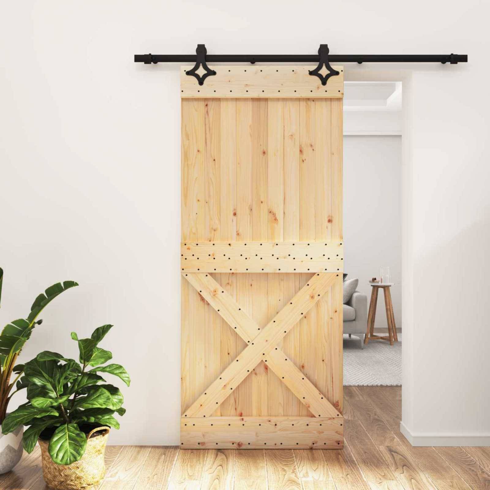 vidaXL Schiebetür Natürlich und Schwarz 90 x 210 cm Massivkiefer