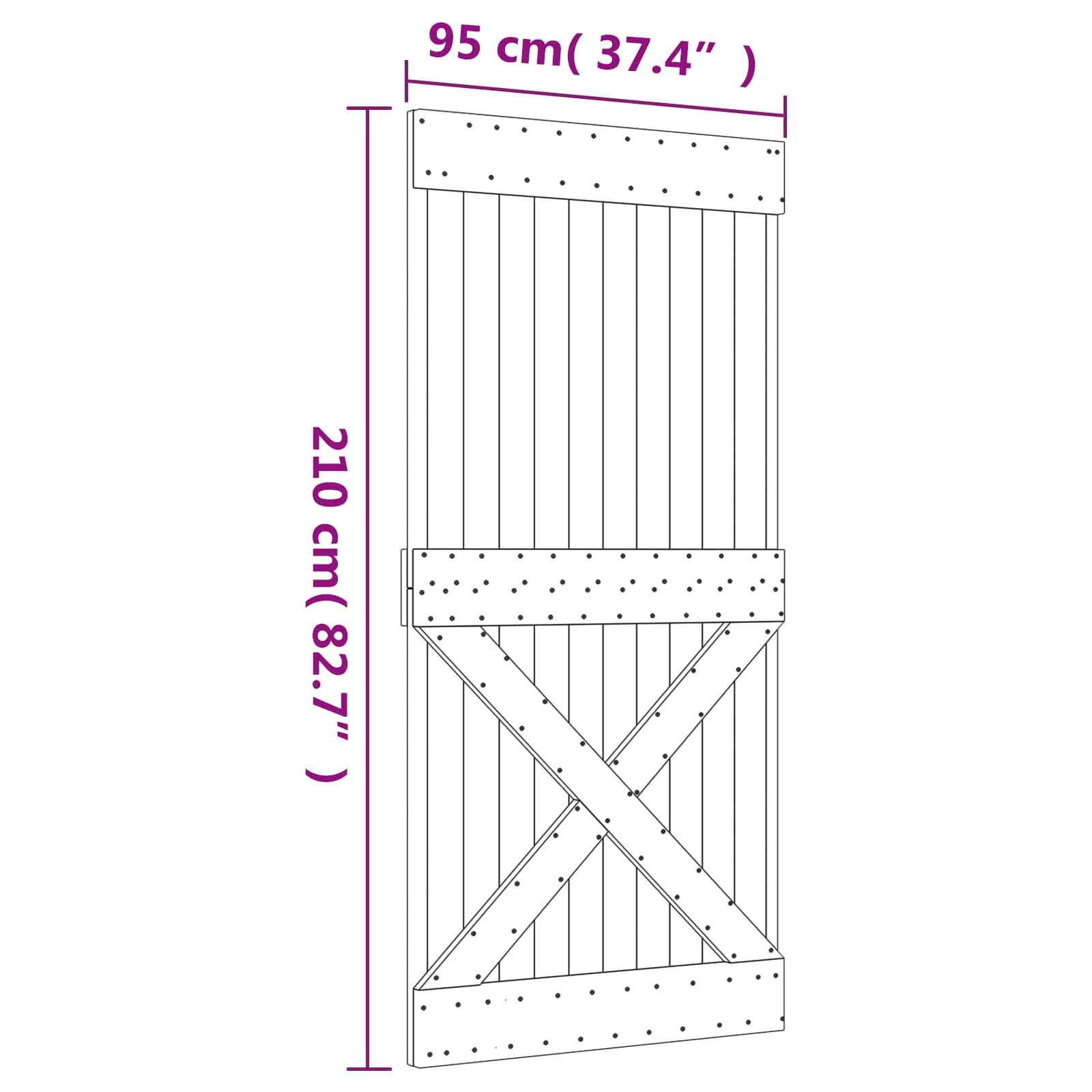 vidaXL Schiebetür Natürlich und Schwarz 95 x 210 cm Massivkiefer