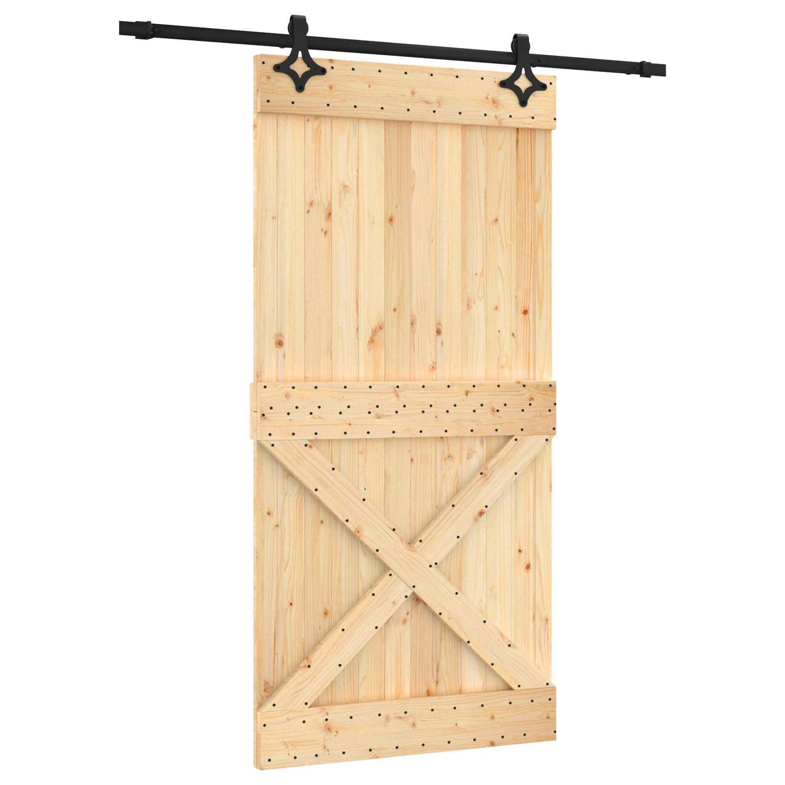 vidaXL Schiebetür Natürlich und Schwarz 100 x 210 cm Massivkiefer