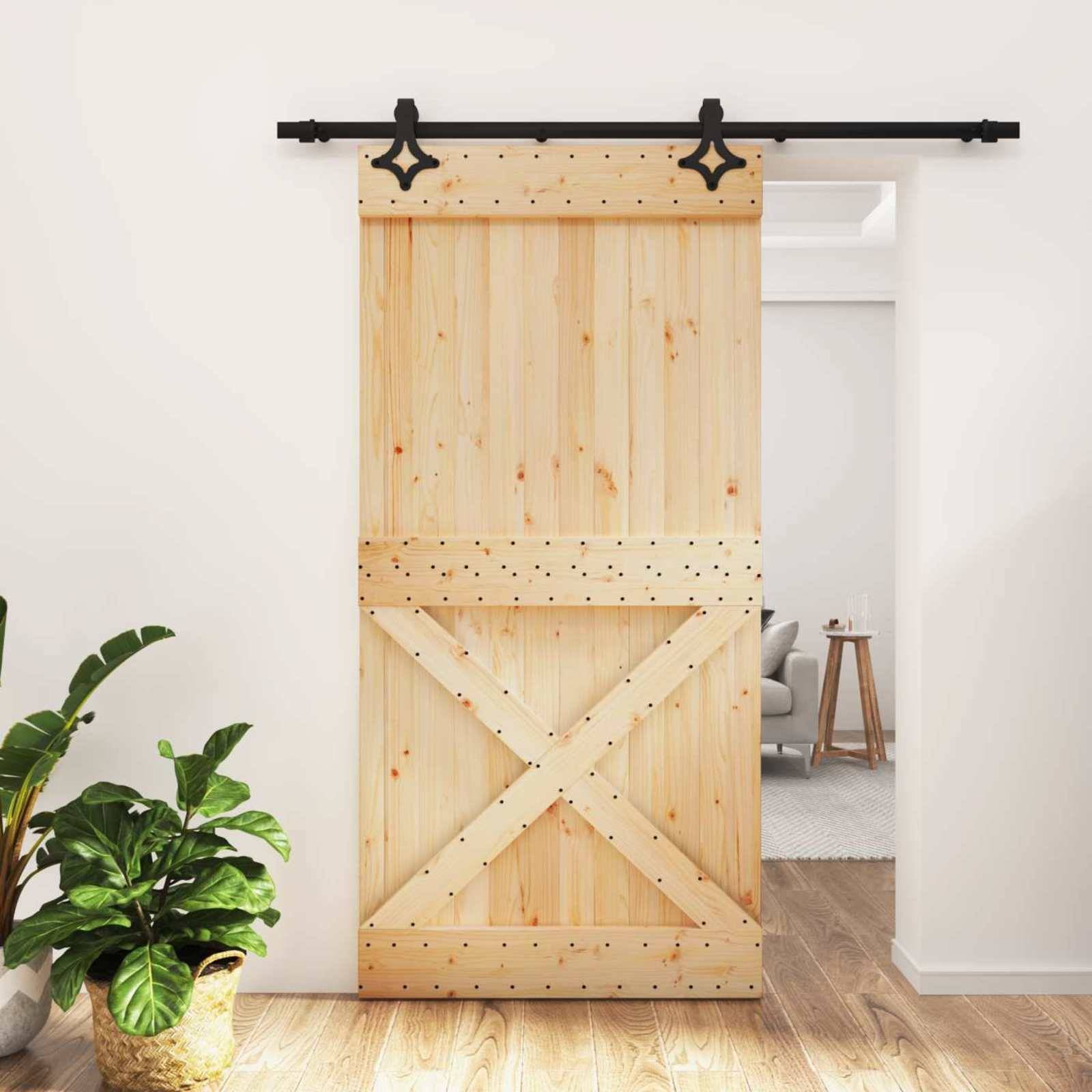 vidaXL Schiebetür Natürlich und Schwarz 100 x 210 cm Massivkiefer