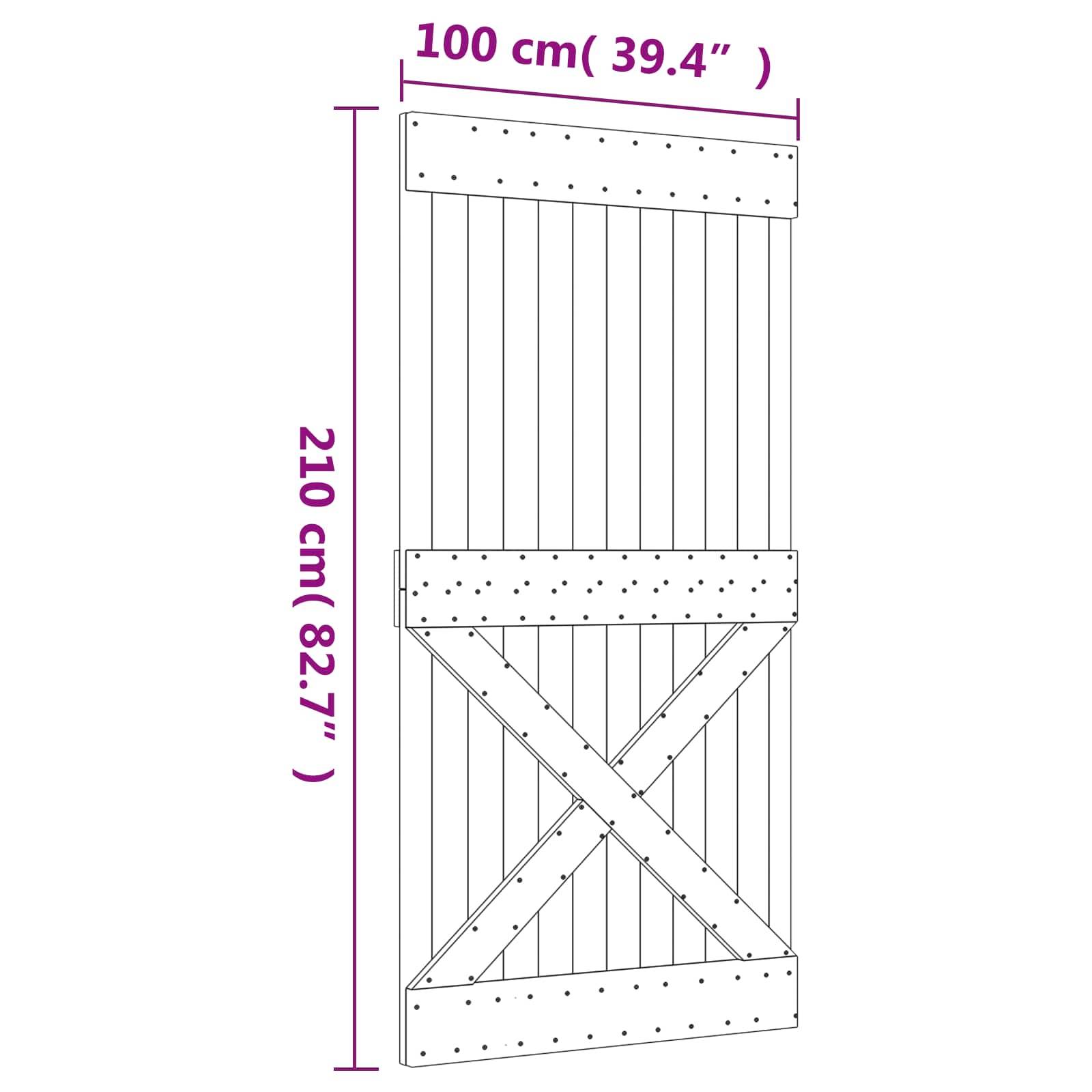 vidaXL Schiebetür Natürlich und Schwarz 100 x 210 cm Massivkiefer